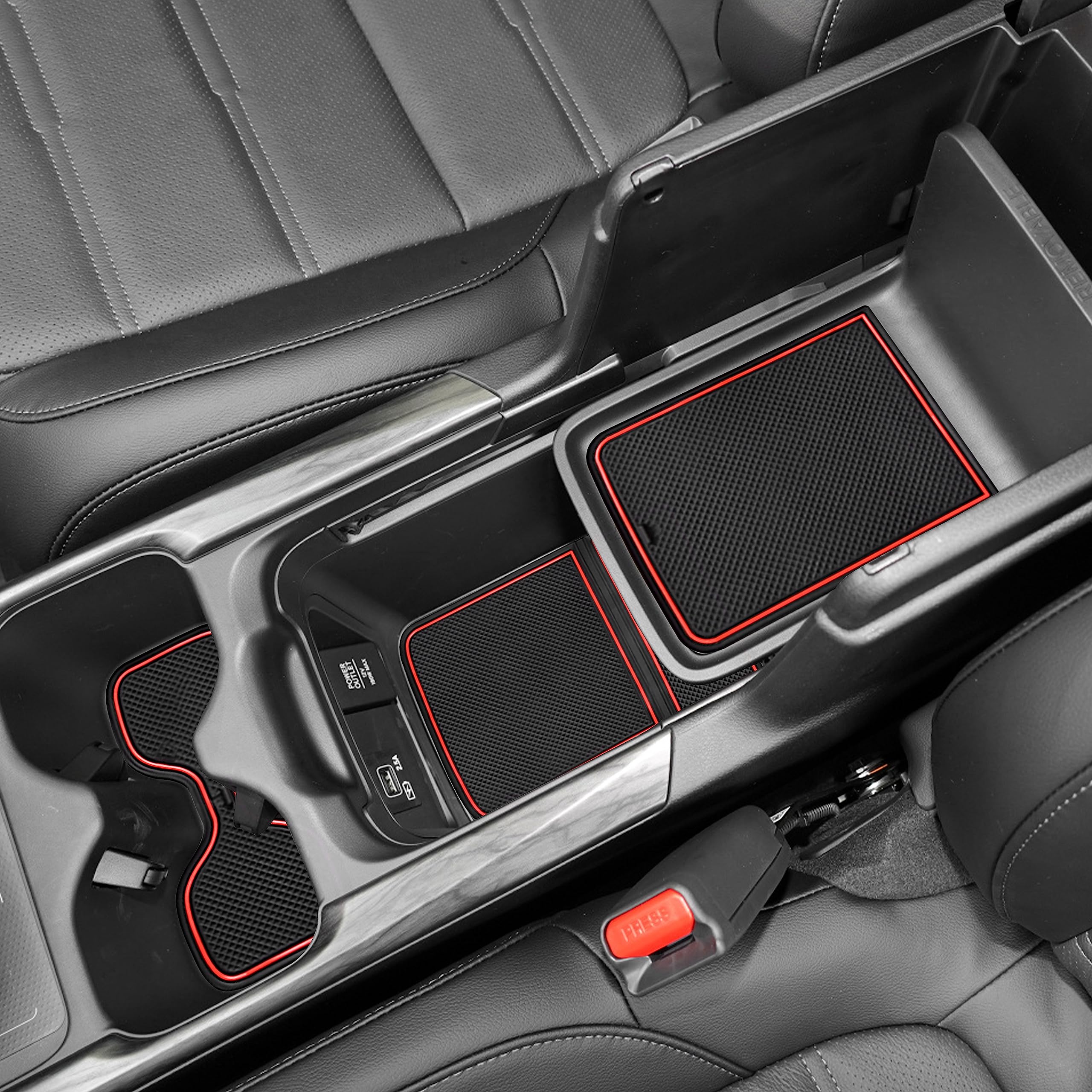 Senshine For Honda Cr-V Crv Accessories 2020 2021 2022 Cup Holder Insert Center Console Liner Trim Door Packet Mats Non-Slip Anti Dust Premium Custom Interior 20Pc Set (Red Trim)