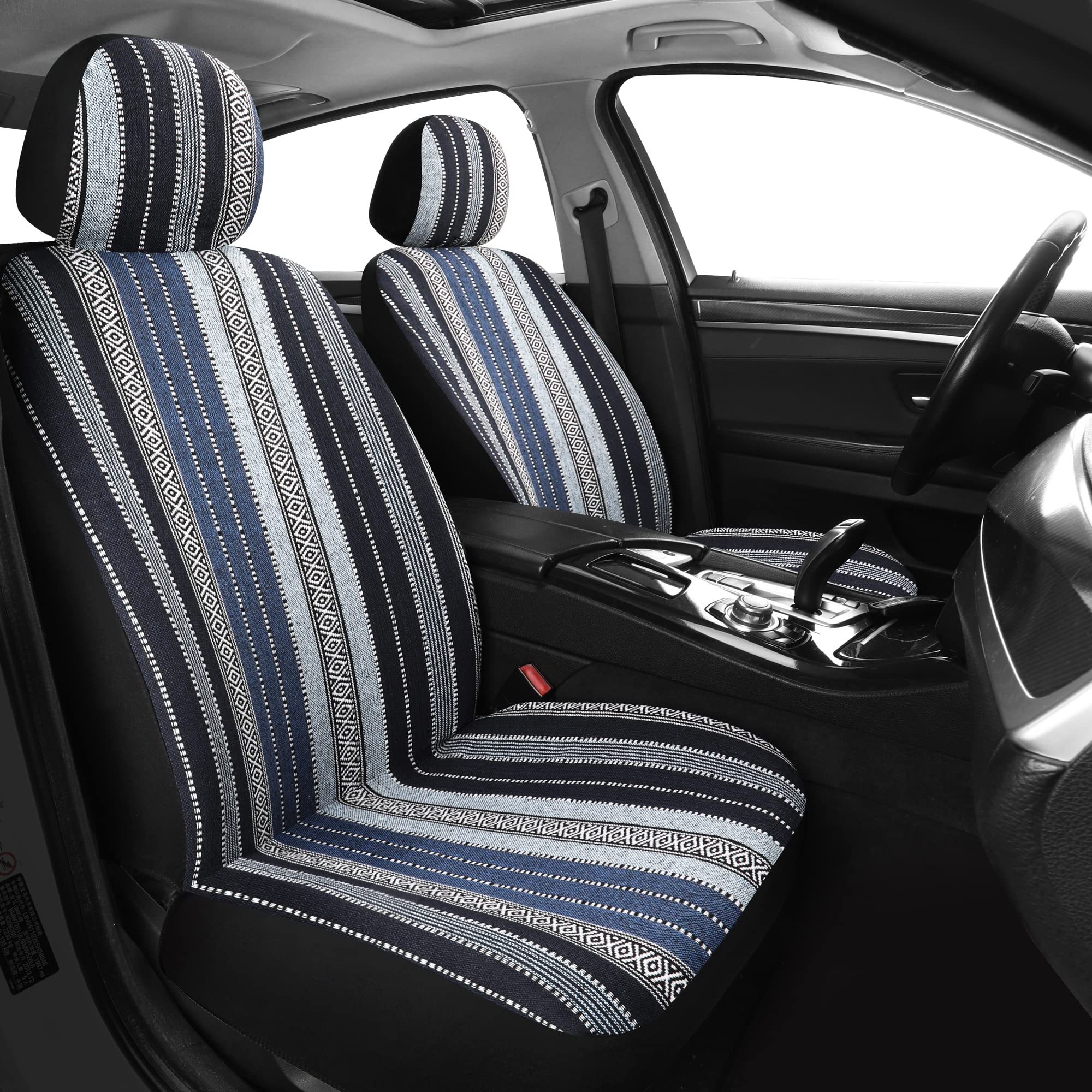 Haiyaotimes Baja Saddle Blanket Car Seat Covers Full Set With Seat Belt Pads, Washable Breathable Seat Covers For Cars, Universal Fit Interior Covers For Most Sedan Truck Suv, Airbag Compatible, Blue