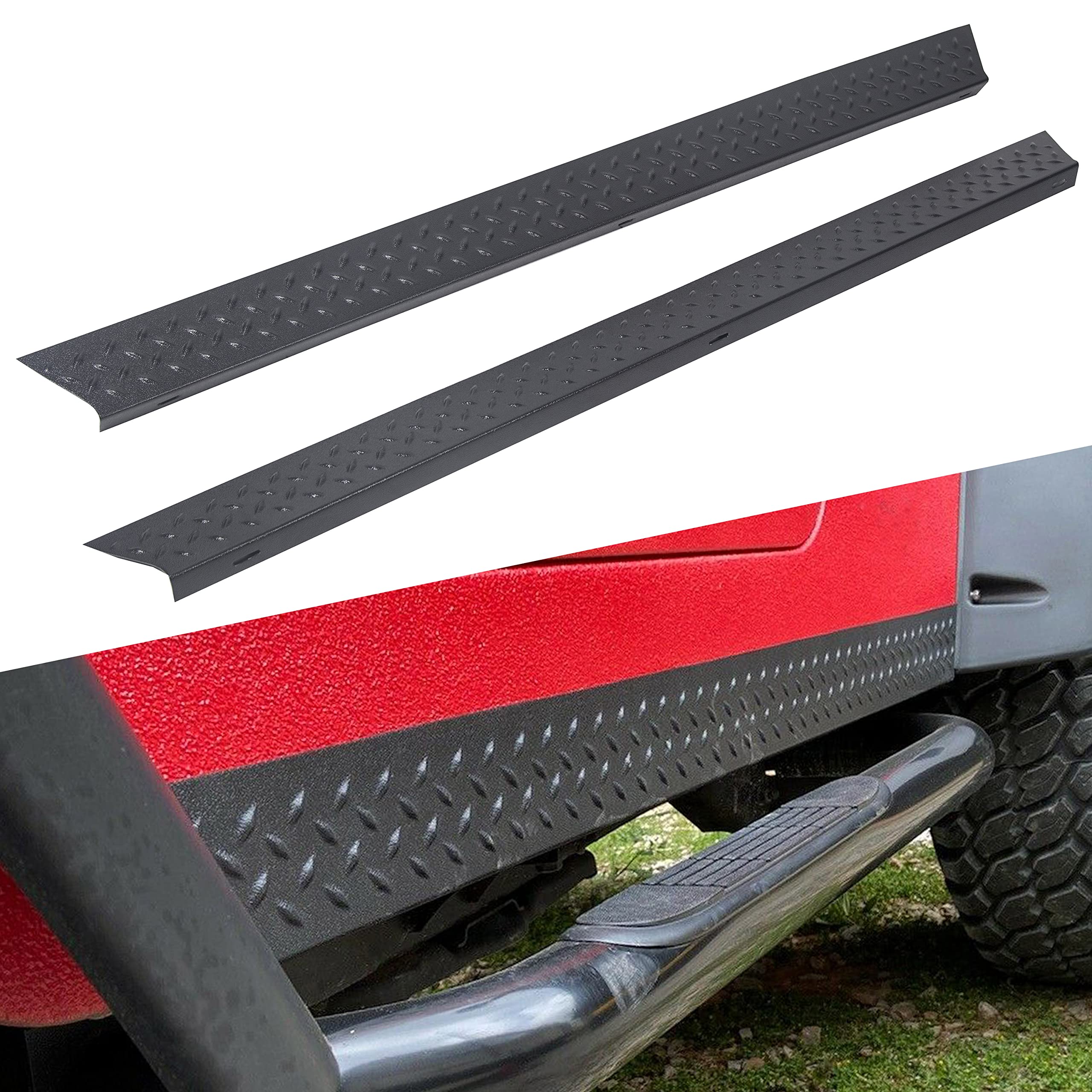 7Blacksmiths Side Body Armor Rocker Panel Compatible With 1997-2006 Jeep Tj Wrangler Diamond Plate Kit Replacement For 11650.05
