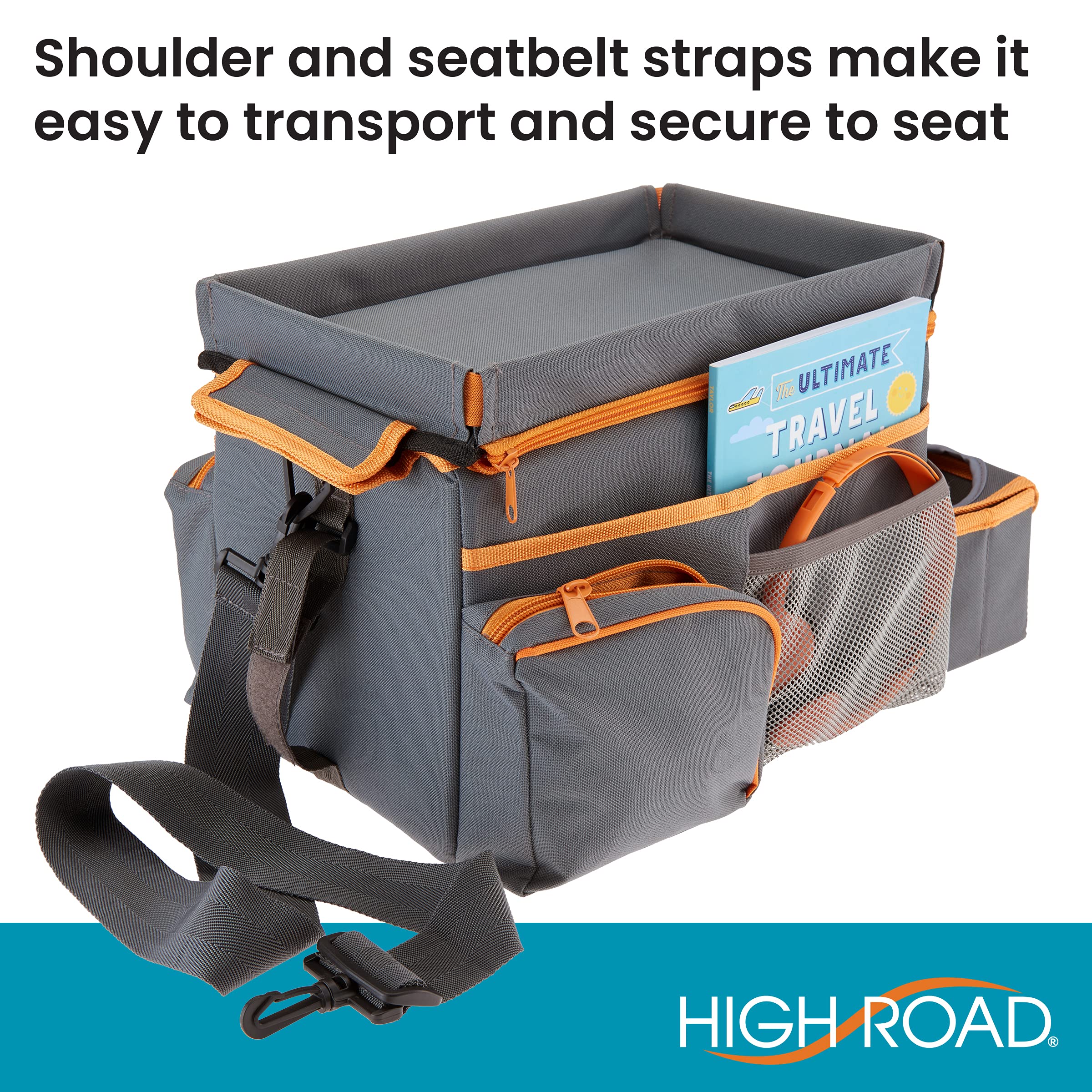 High Road CarHop Gray Car Seat Organizer for Kids & Adults - Medium with Cup Holder, Side Pockets & Cooler Compartment