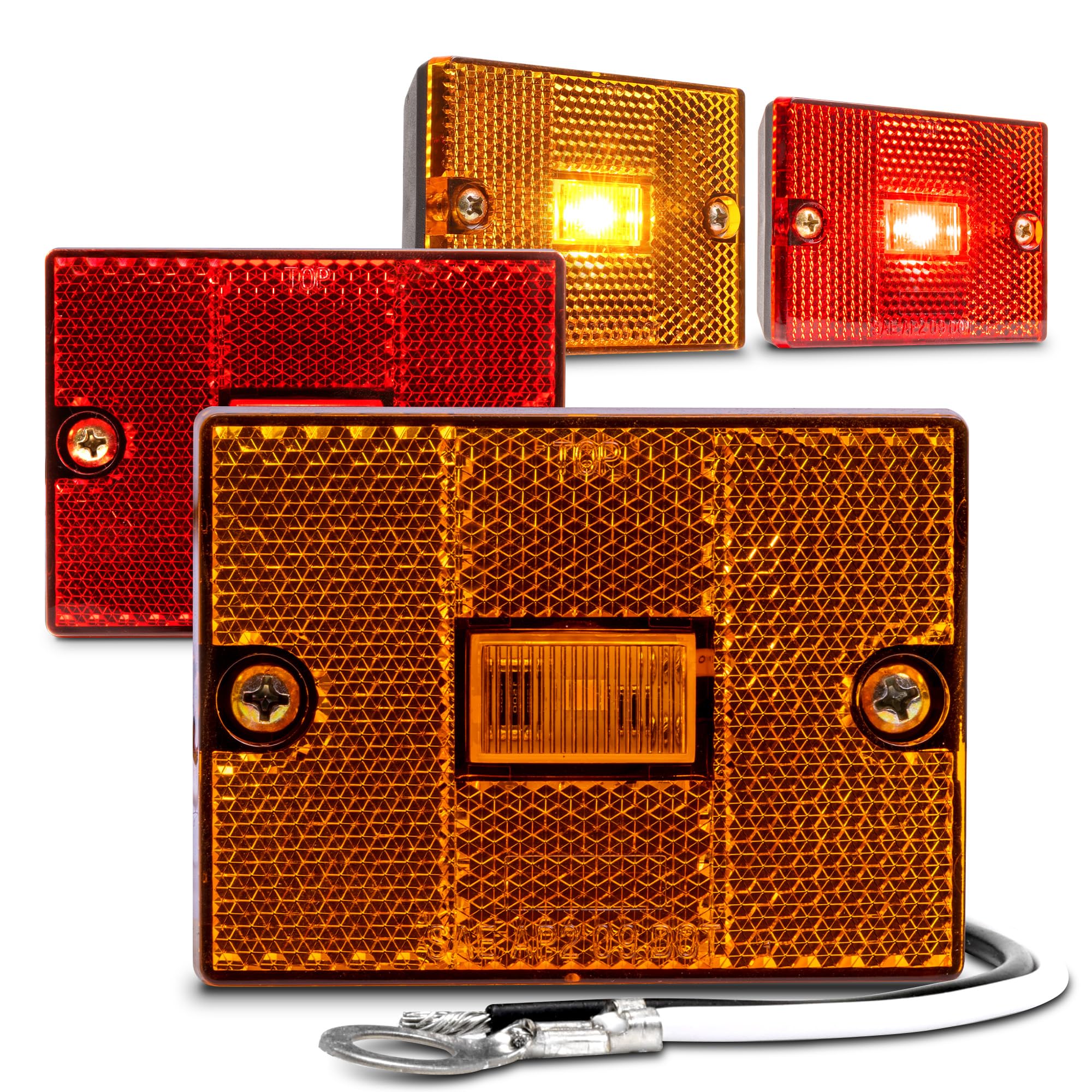 True Mods 4Pc 2X3 3X2 Inch Amber + Red Led Stud-Mount Side Marker Light [Dot Fmvss-108] [Sae Ap2] [Ip67 Waterproof] [Integrated