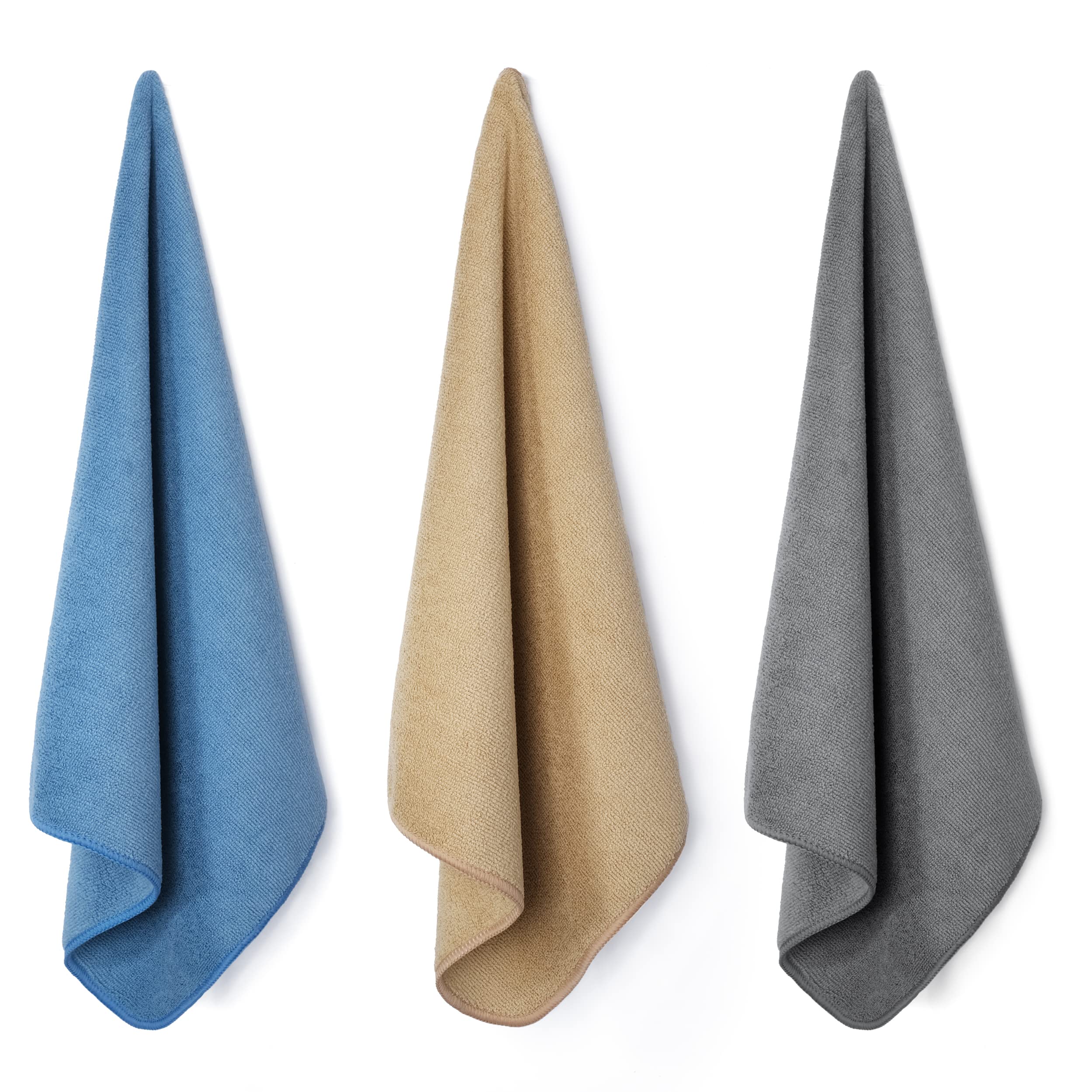 Polyte Microfiber Cleaning Towel (16X16, 12 Pack Professional, Blue,Camel,Gray)