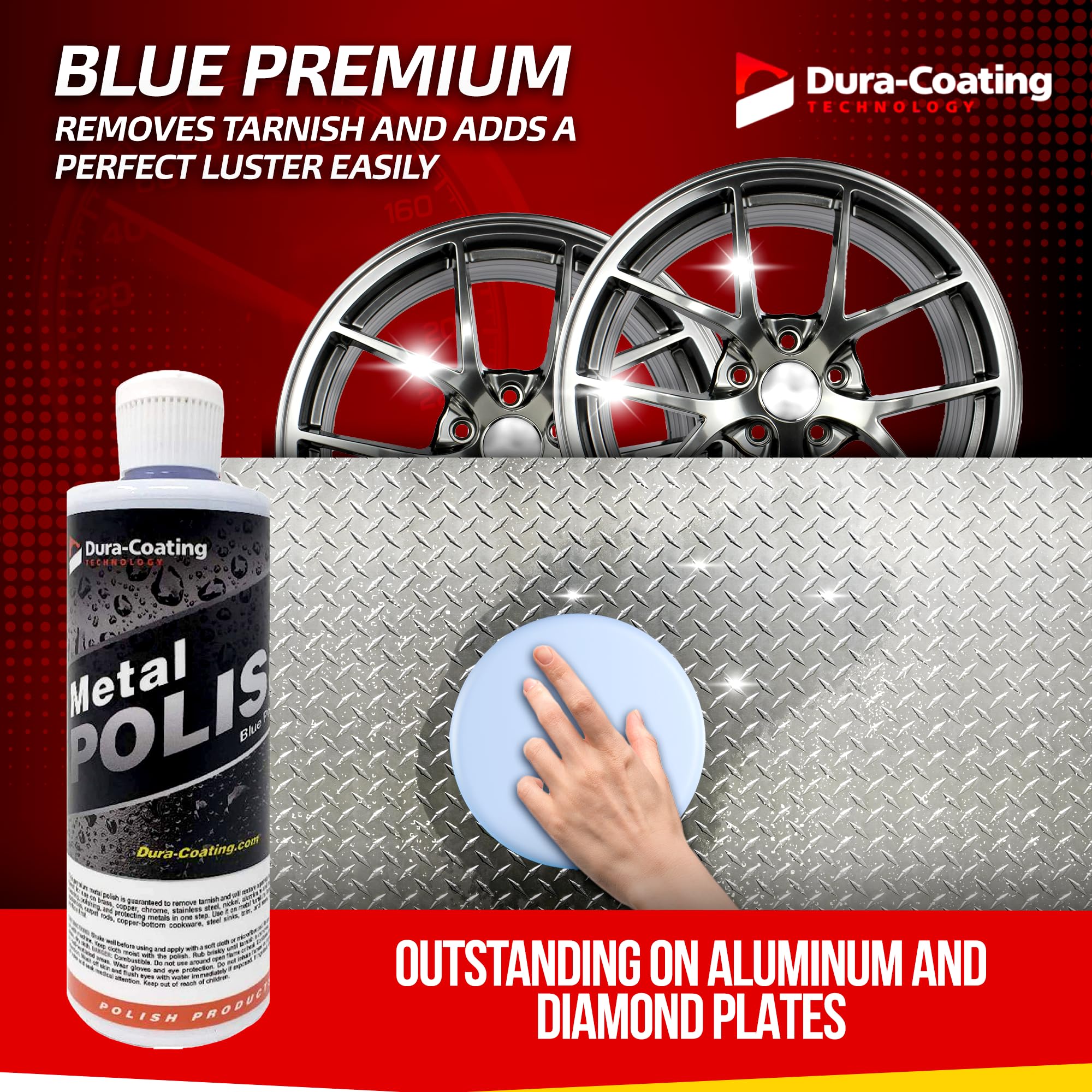 Dura-Coating Technology, Blue Premium Metal Polish - Perfect For Aluminum Wheels, Diamond Plate, Stainless Steel, Copper, Brass,