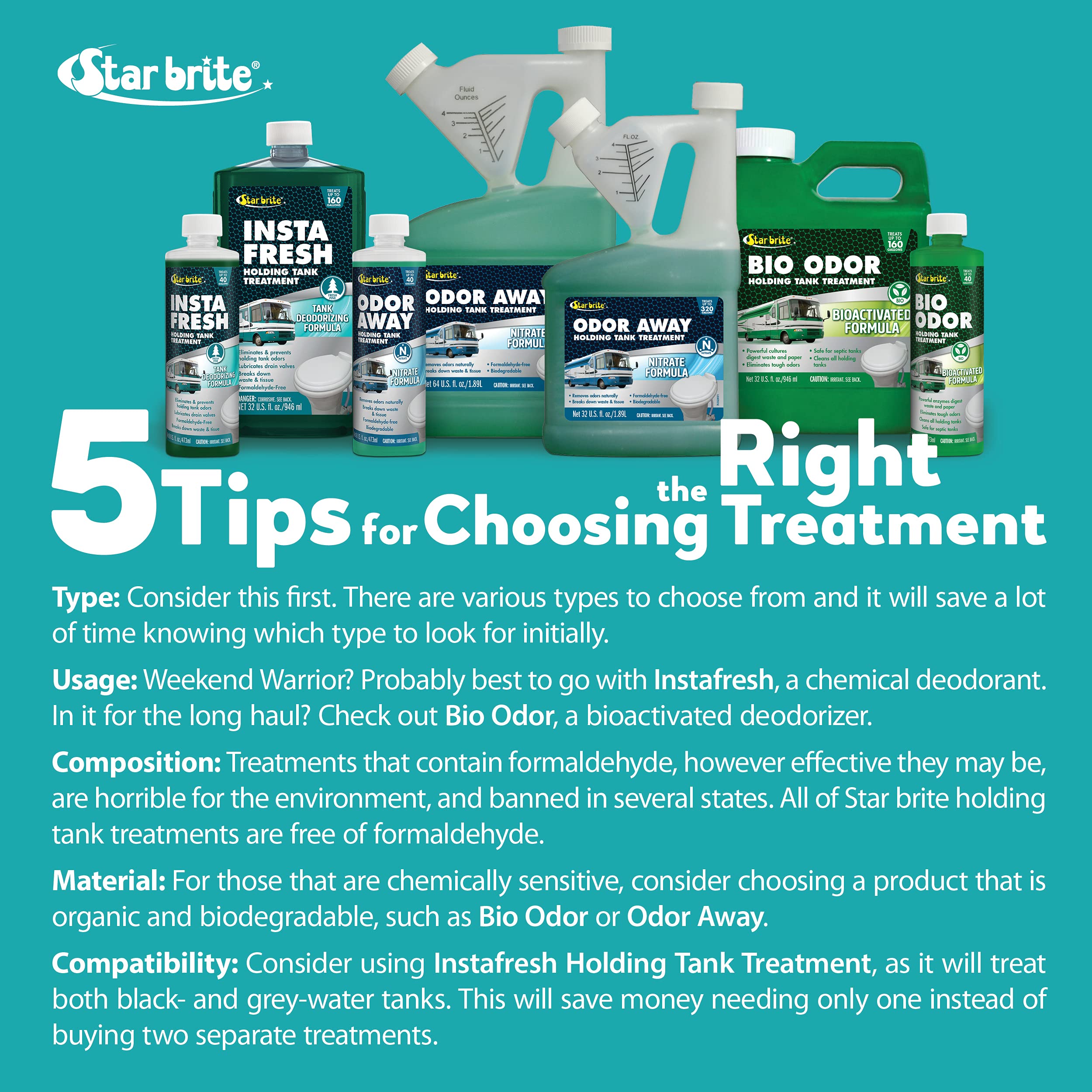 Star Brite Odor Away Holding Tank Treatment - Nitrate Formula - Remove Odor & Breakdown Waste Naturally, Formaldehyde-Free, Idea