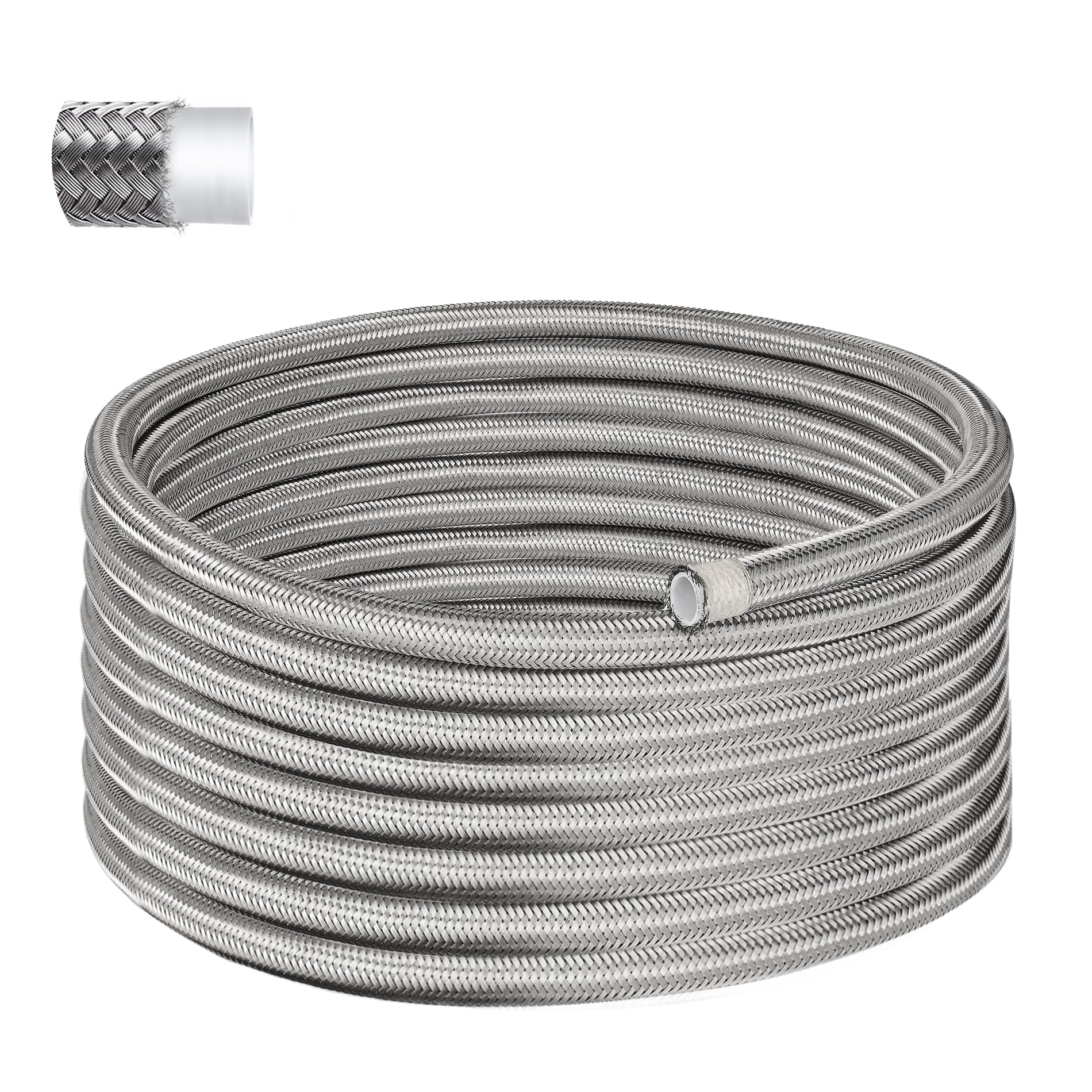 Evil Energy 10An Ptfe Fuel Hose Line, An10 Fuel Line E85 Stainless Steel Braided 20Ft Silver