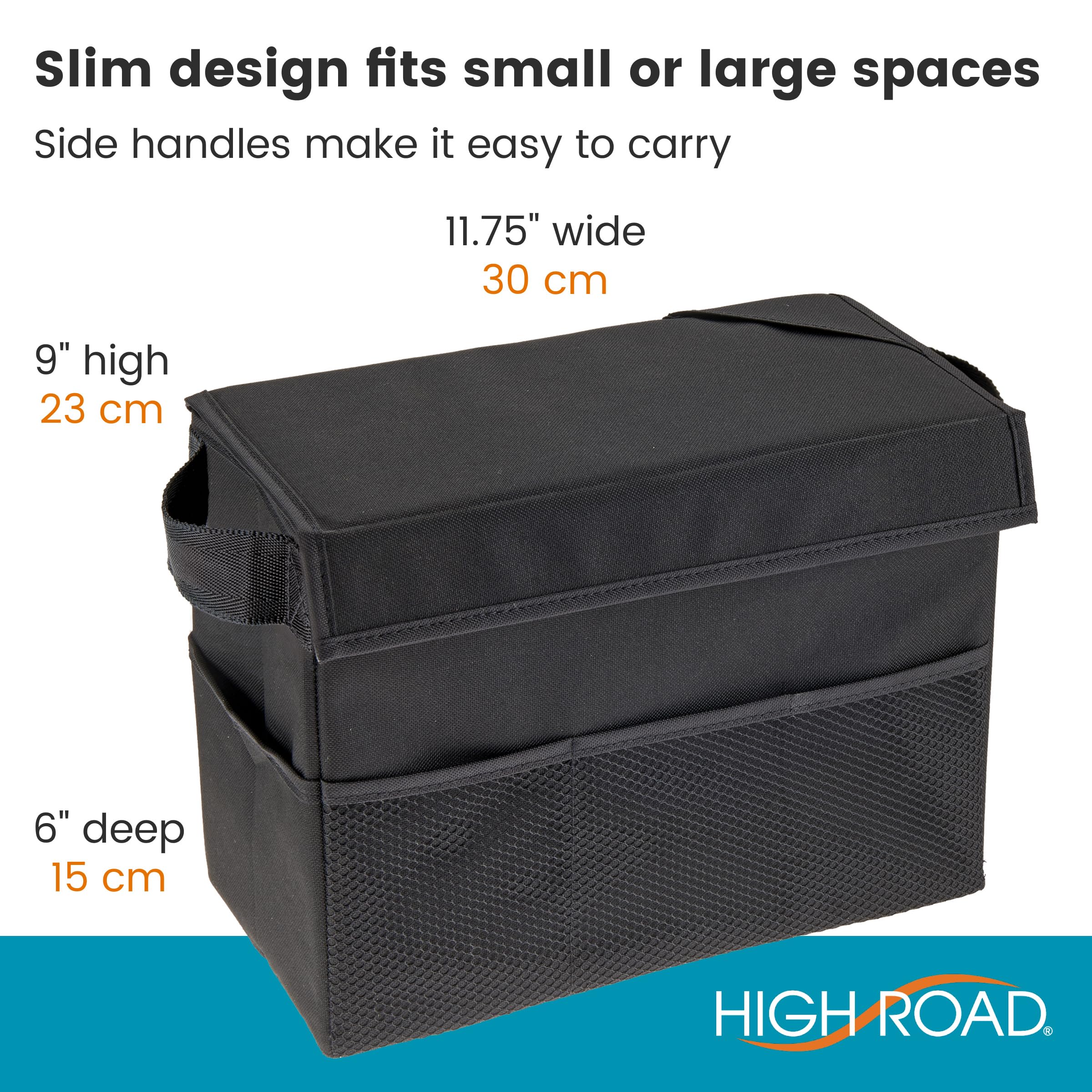 High Road Car Storage Organizer with Lid, Multipurpose Back or Front Seat Auto Console or Trunk Organizer, Univeral Fit in All Vehicles