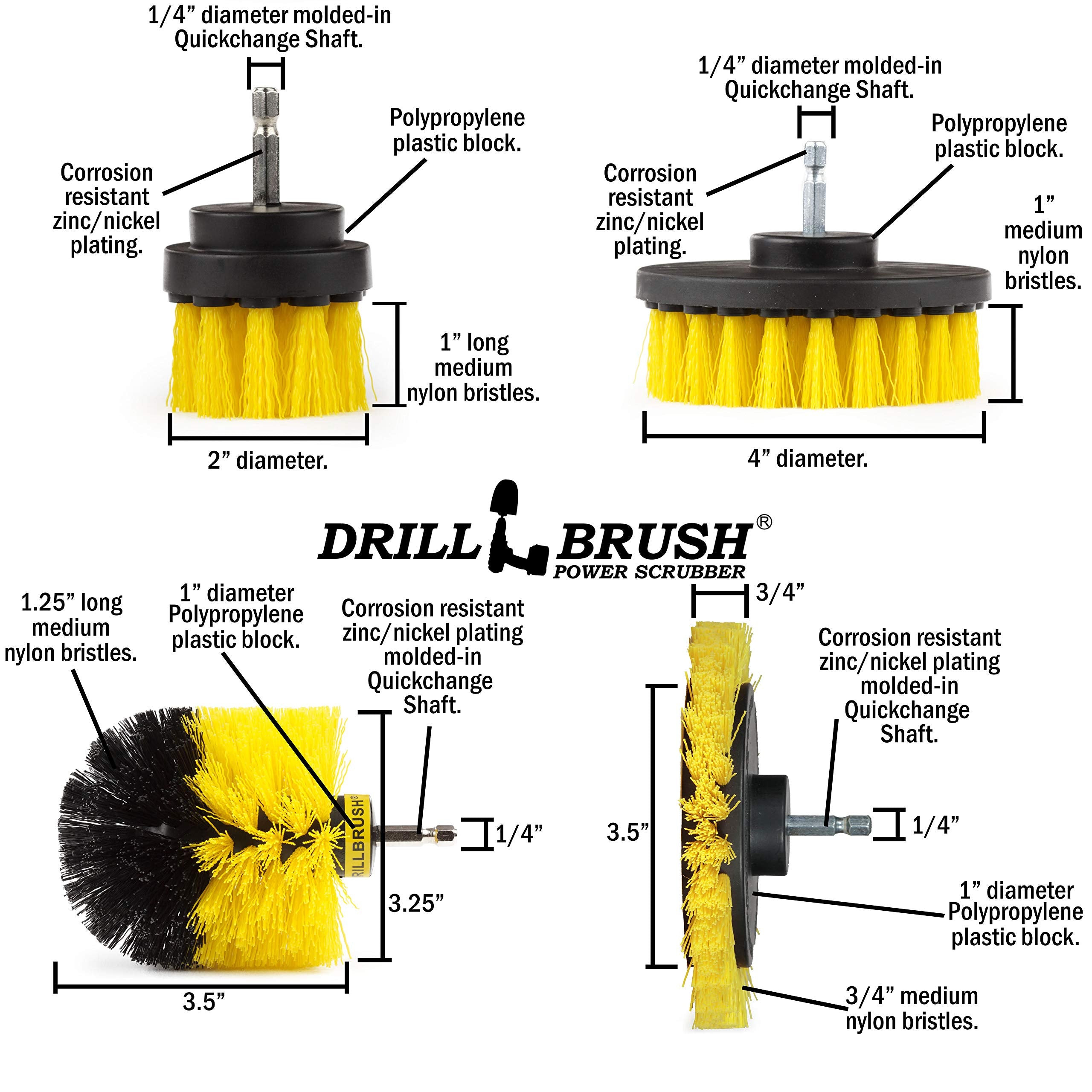 Drillbrush Yellow - Shower Cleaning Rotary Drill Brush Kit - Power Brush Scrubber For Bathroom - Grout Cleaning Drill Brush - Rotary Scrub Brush Tile Cleaner Drill Attachment - Bathroom Tile Scrubber