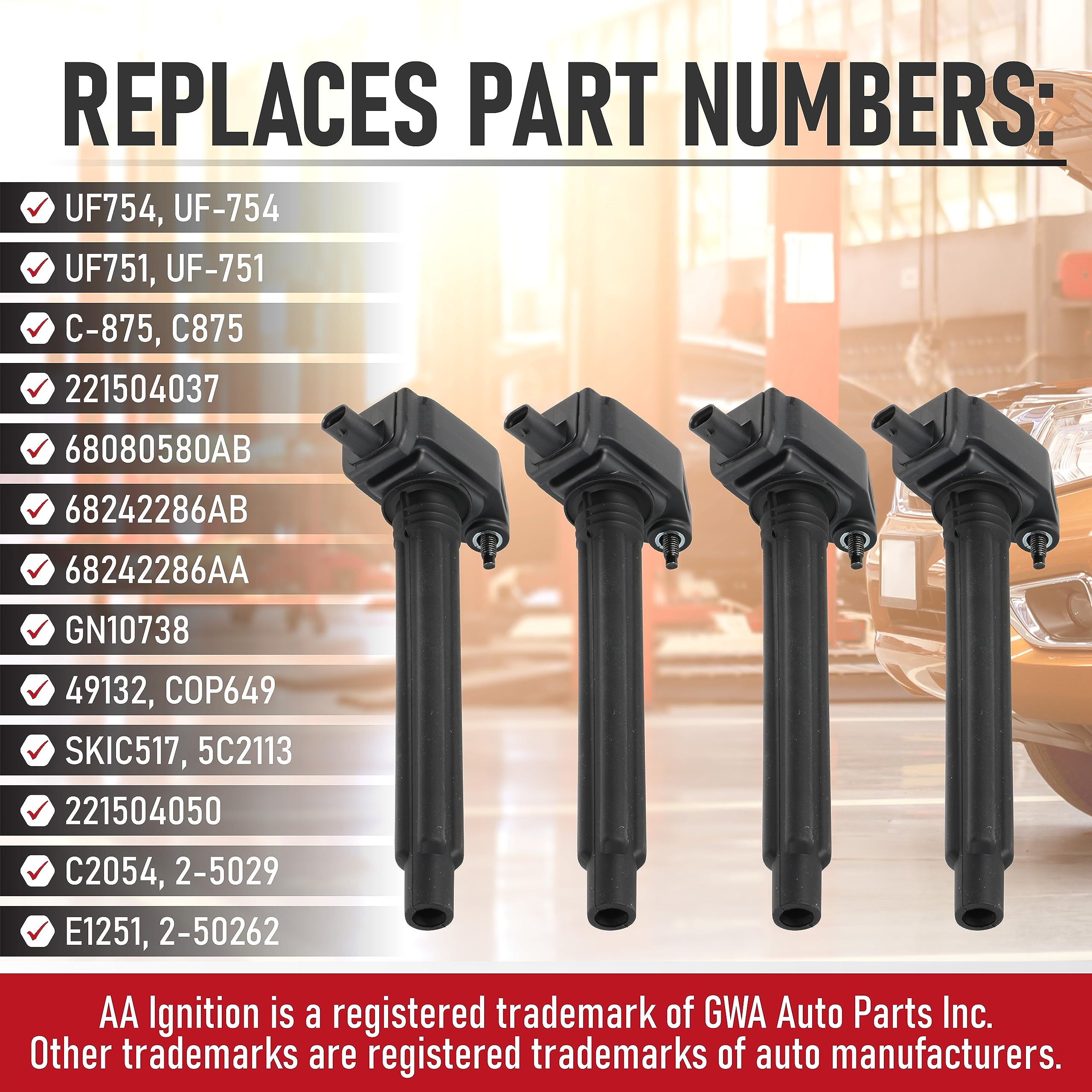 Ignition Coil Pack Set Of 4 - Compatible With Chrysler, Dodge, Fiat, Jeep And Ram 2.4L Engines - 200, Dart, 500X, Cherokee, Comp