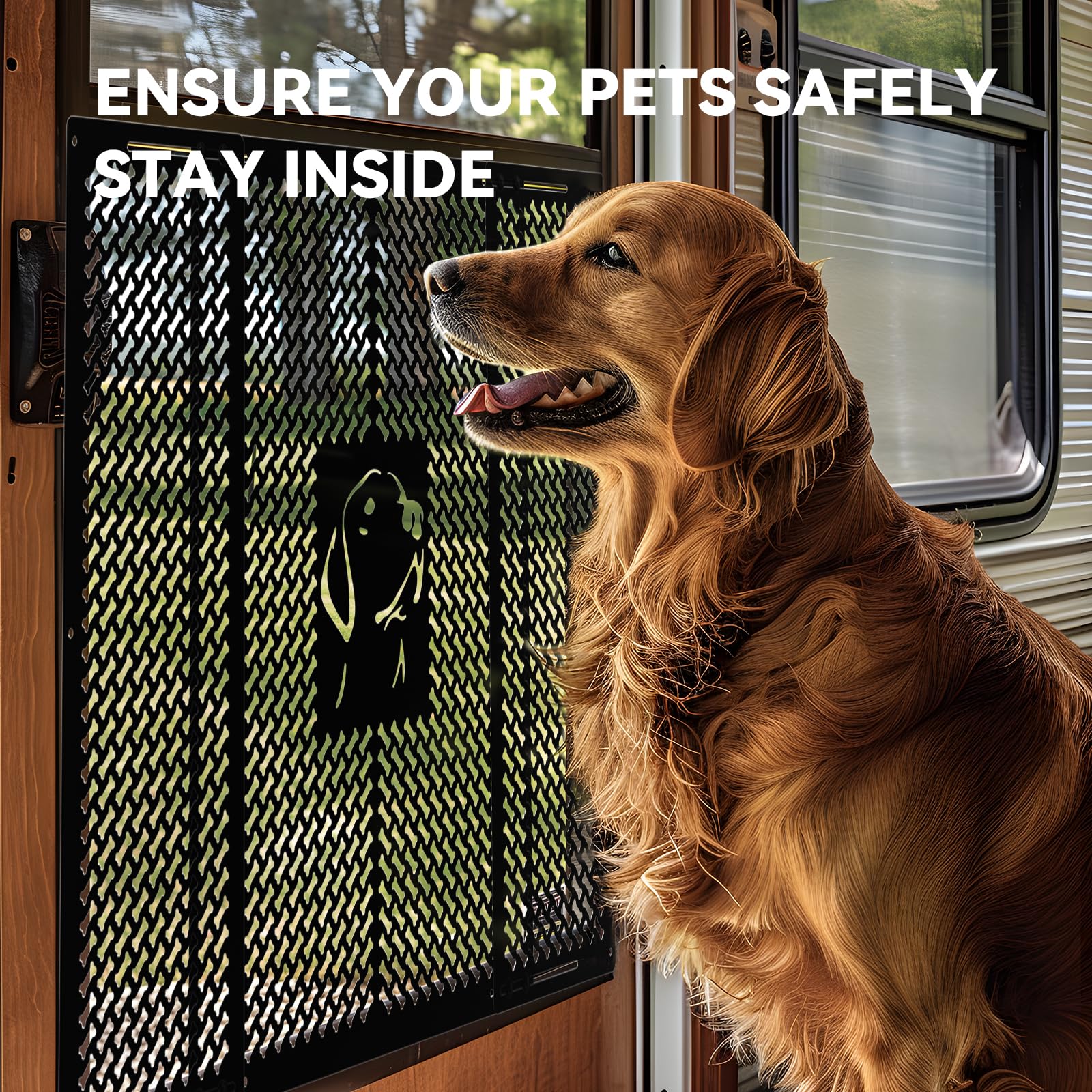 RV Screen Door Grille,Dog Friends Design, Aluminium Alloy Material Protects Screen Door from Damage, Adjustable Width Ranging fr