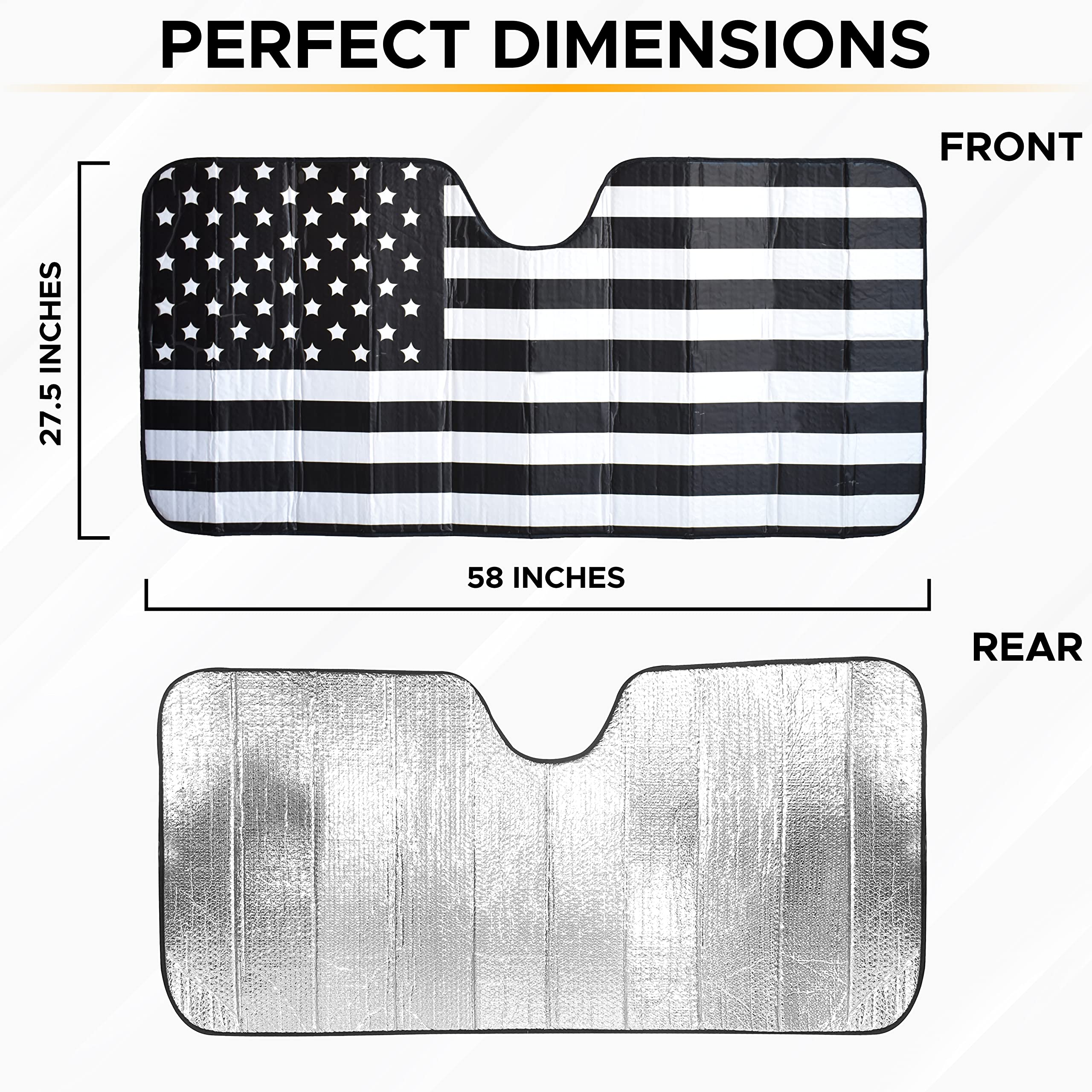 Econour Accordion American Flag Car Sun Shade Windshield | Foldable Car Shield Sun Protector Offers Complete Uv Protection | Reflective Sun Shade Car Lowers Interior Temperature | 58 X 27.5 Inches