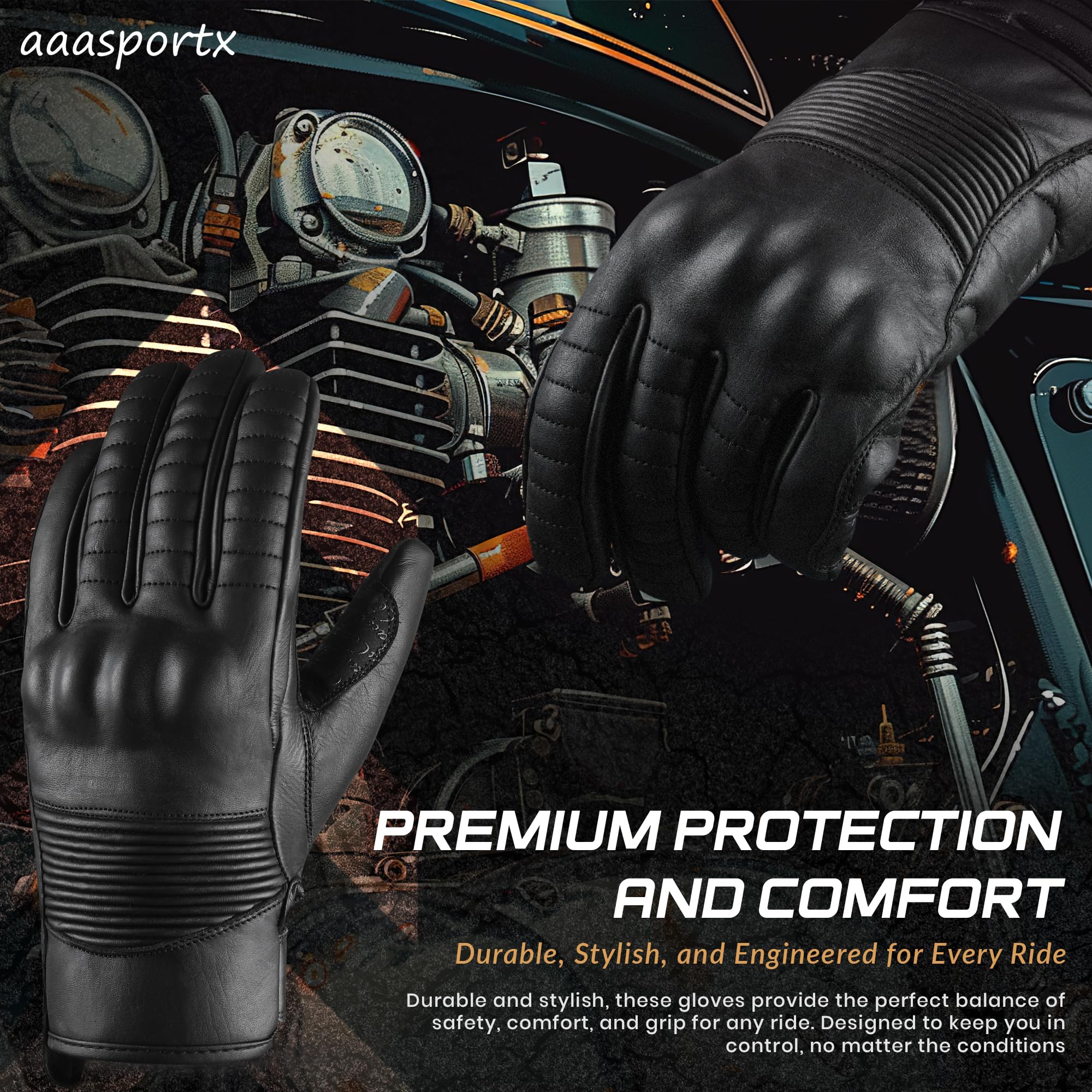 Aaasportx Motorcycle Gloves Men'S Leather Knuckle Protection Touchscreen Function Men & Women For All Weather Riding Gloves With