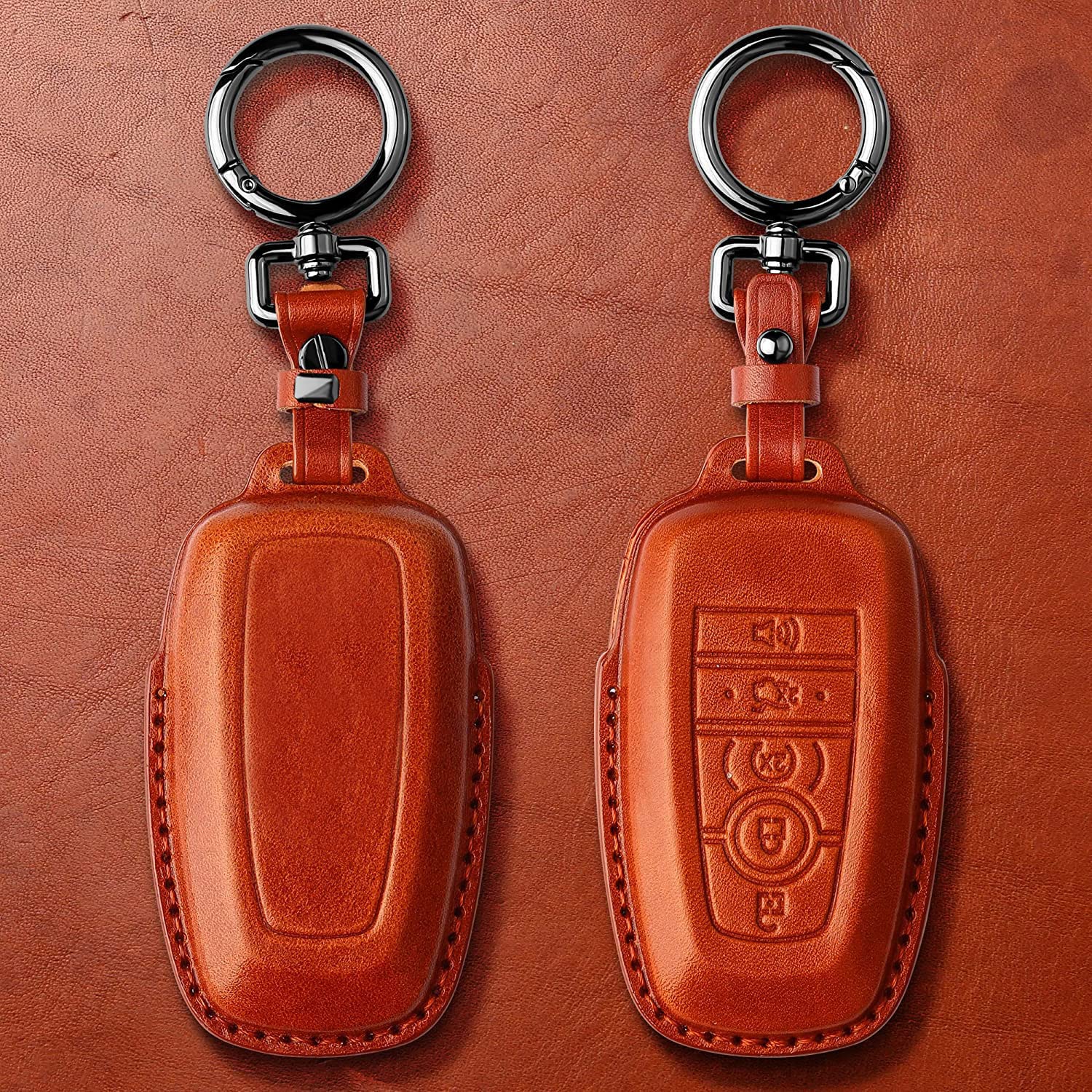 Tukellen For Ford Leather Key Fob Cover With Keychain Compatible With Ford Explorer Mustang Fusion Escape F150 F250 F350 F450 F5