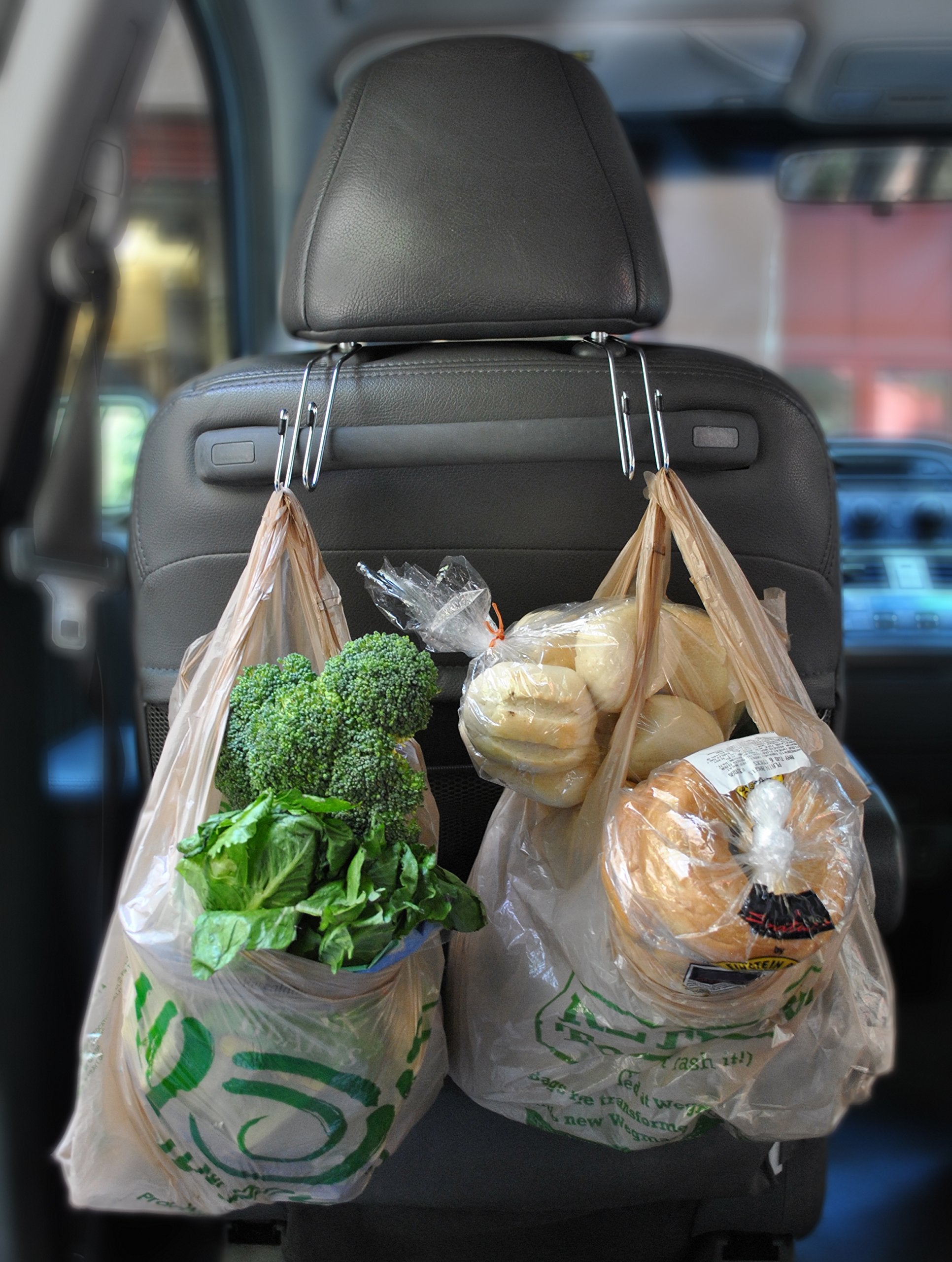 Maxsa 20057 Metal Headrest Hanger 2 Hooks For Bags, Purses And Car Storage (2-Pack), Chrome