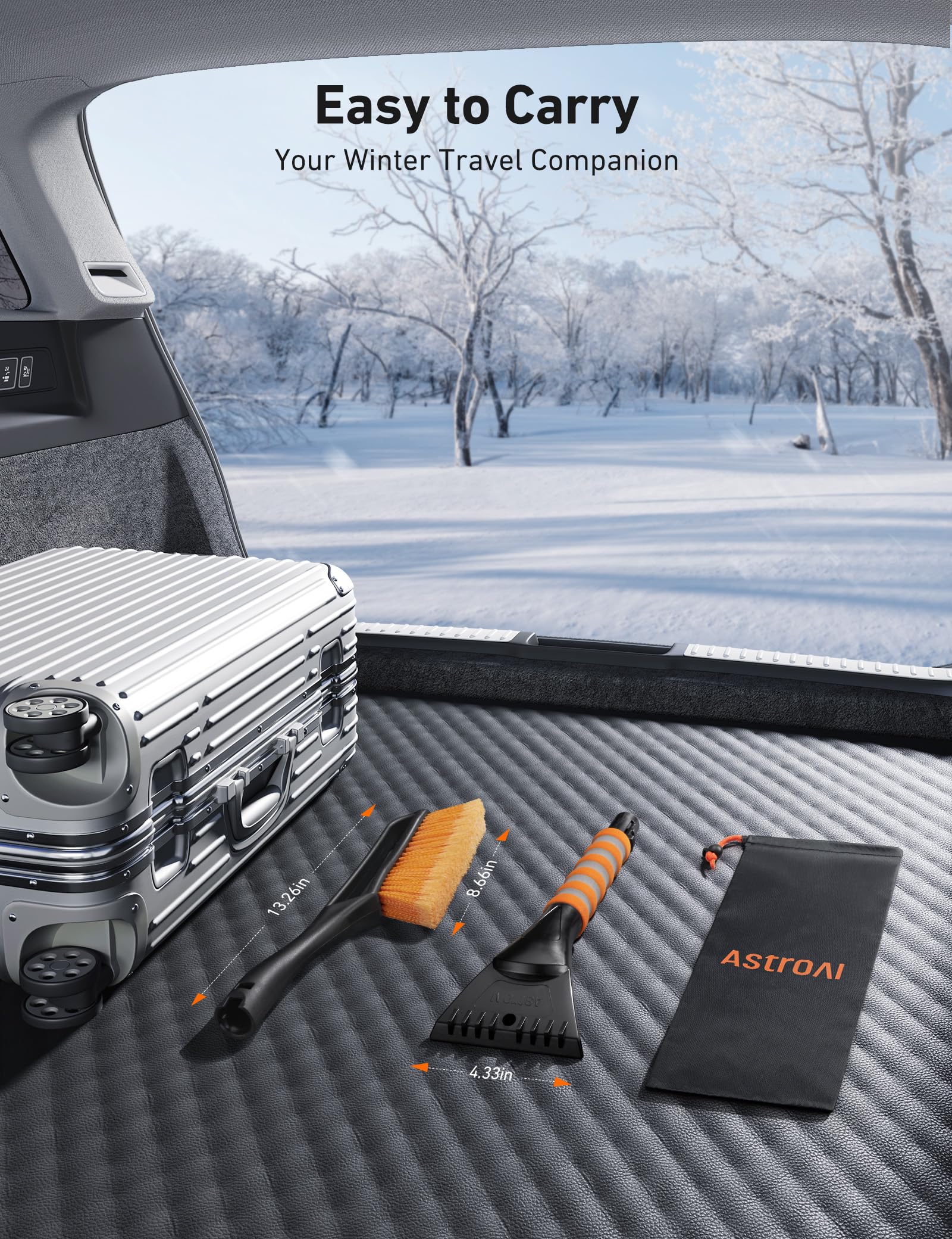 AstroAI 27' Snow Brush and Ice Scrapers for Car Windshield, Detachable Snow Scrapers with Ergonomic Foam Grip for Cars, Trucks, SUVs (Heavy Duty ABS, PVC Brush, Orange)