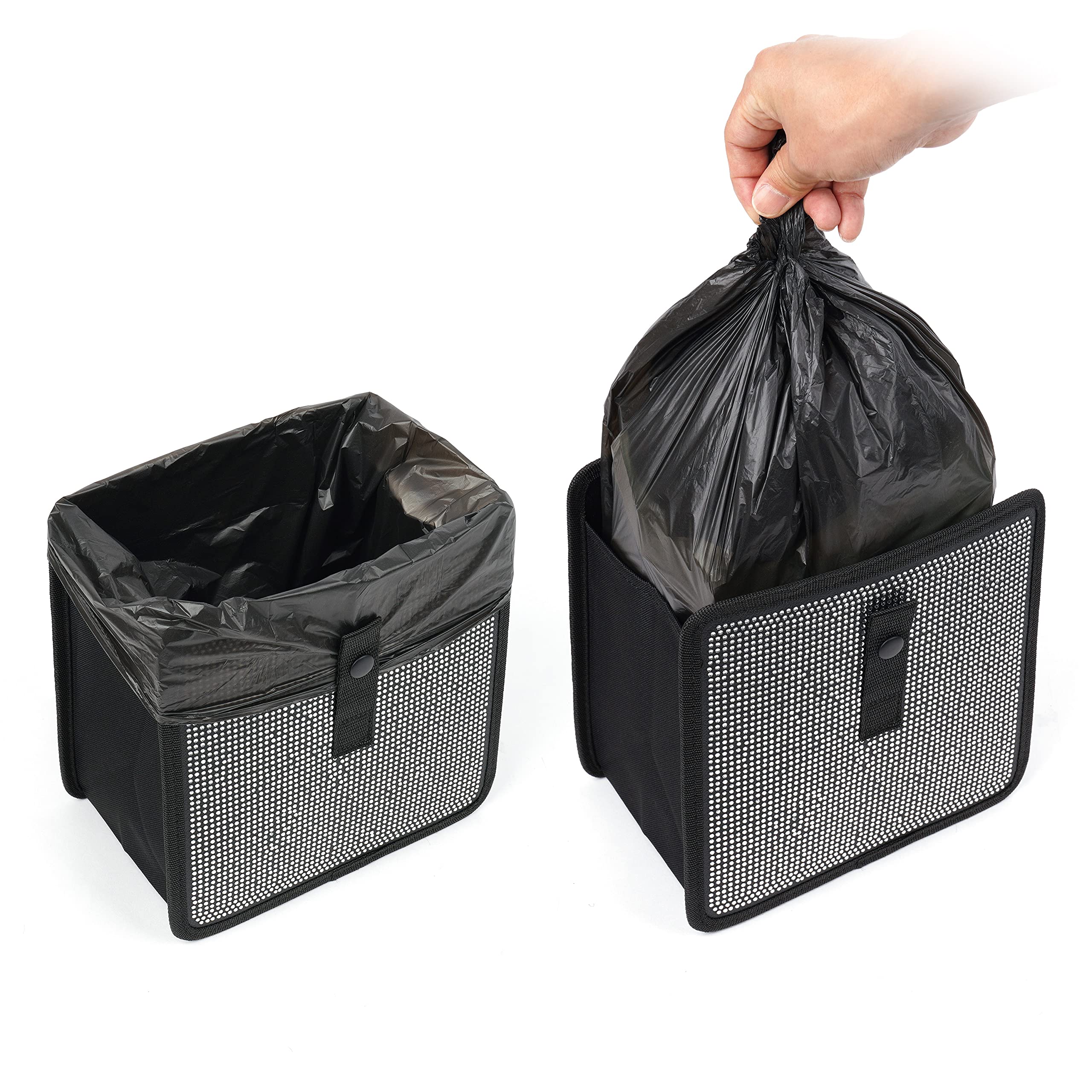 KMMOTORS Jopps Bling Car Trash Can - Foldable Diamond-Style Bin with Strap, PU Leather & Oxford, Waterproof, Sparkly Cubic Finis