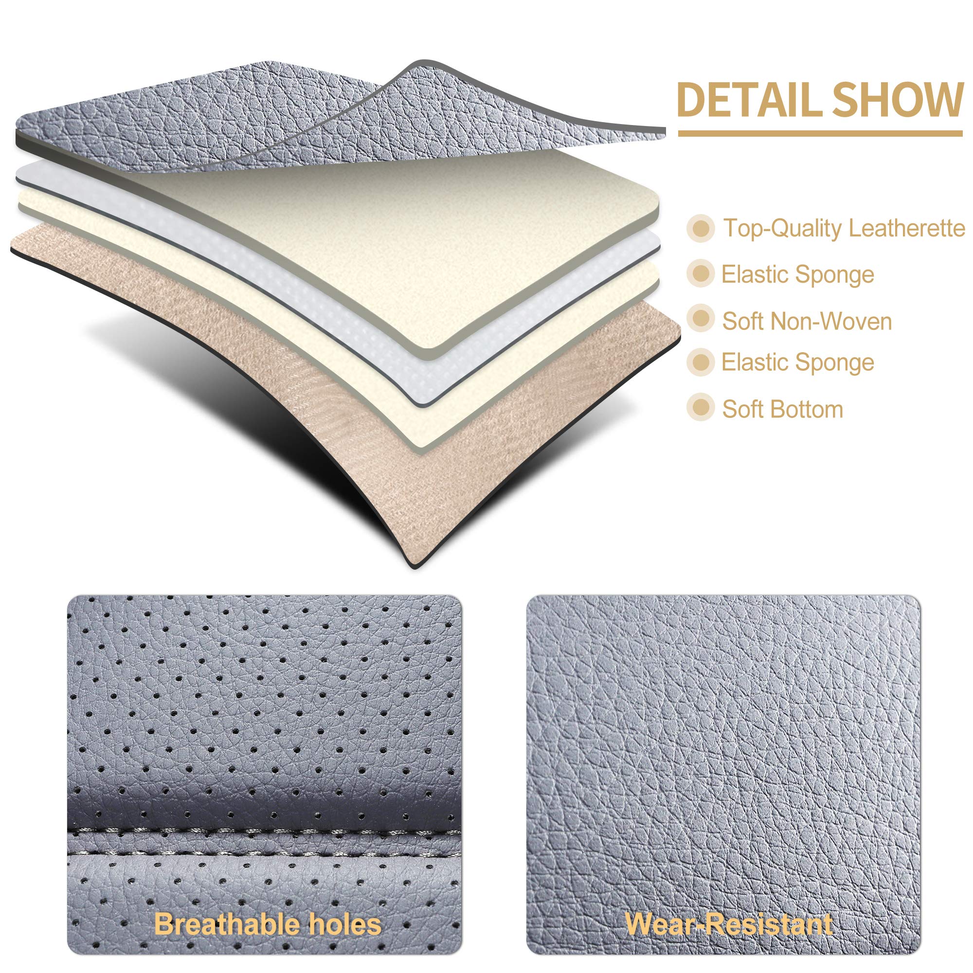 Aoog Leather Car Seat Covers, Leatherette Automotive Seat Cover For Cars Suv Pick-Up Truck, Universal Non-Slip Car Seat Cover Waterproof Protectors Interior Accessories, Rear, Gray