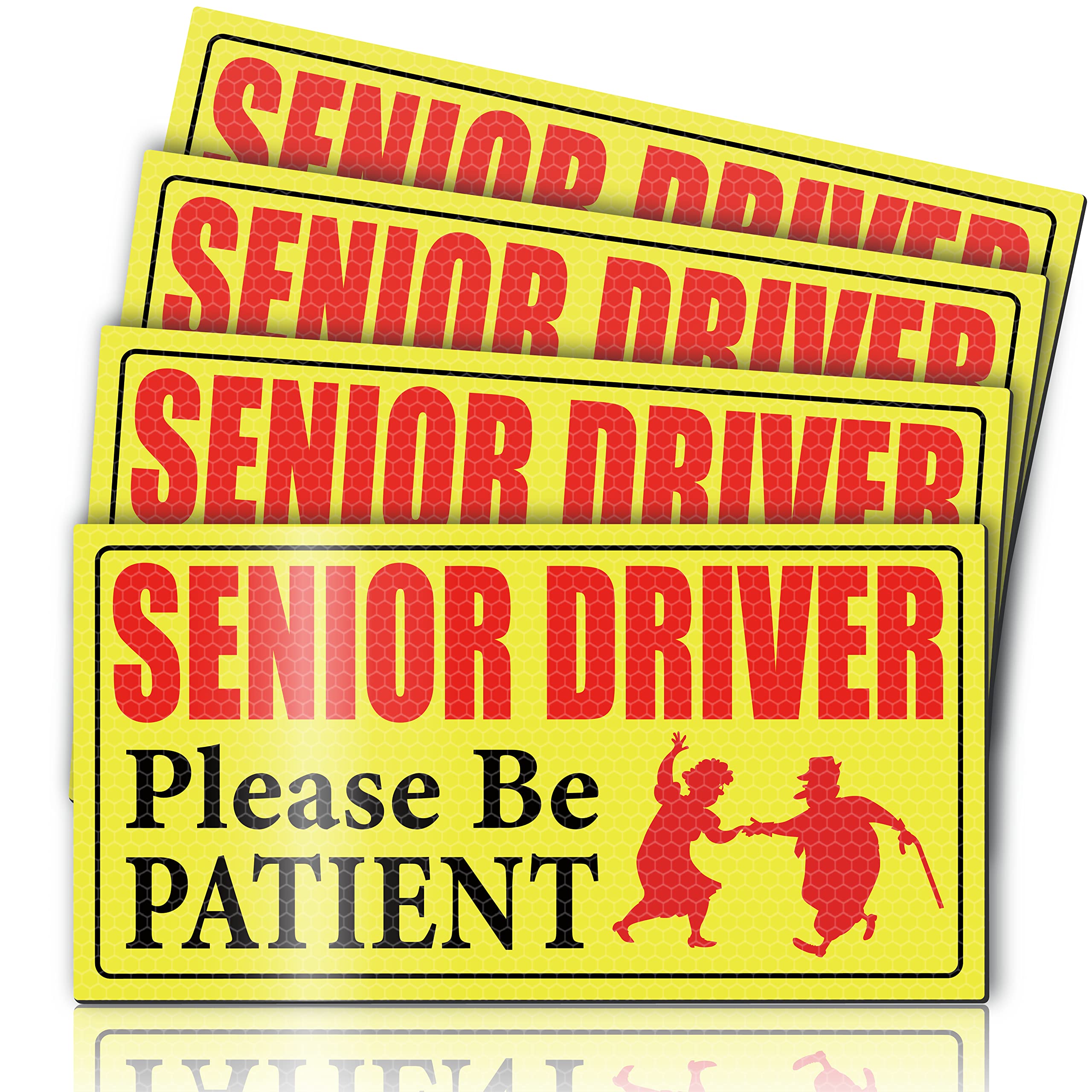 4 Pieces Reflective Elderly Driver Magnet For Car Driver Car Magnets Old People Gag Gifts Please Be Patient Yellow Elderly Car M