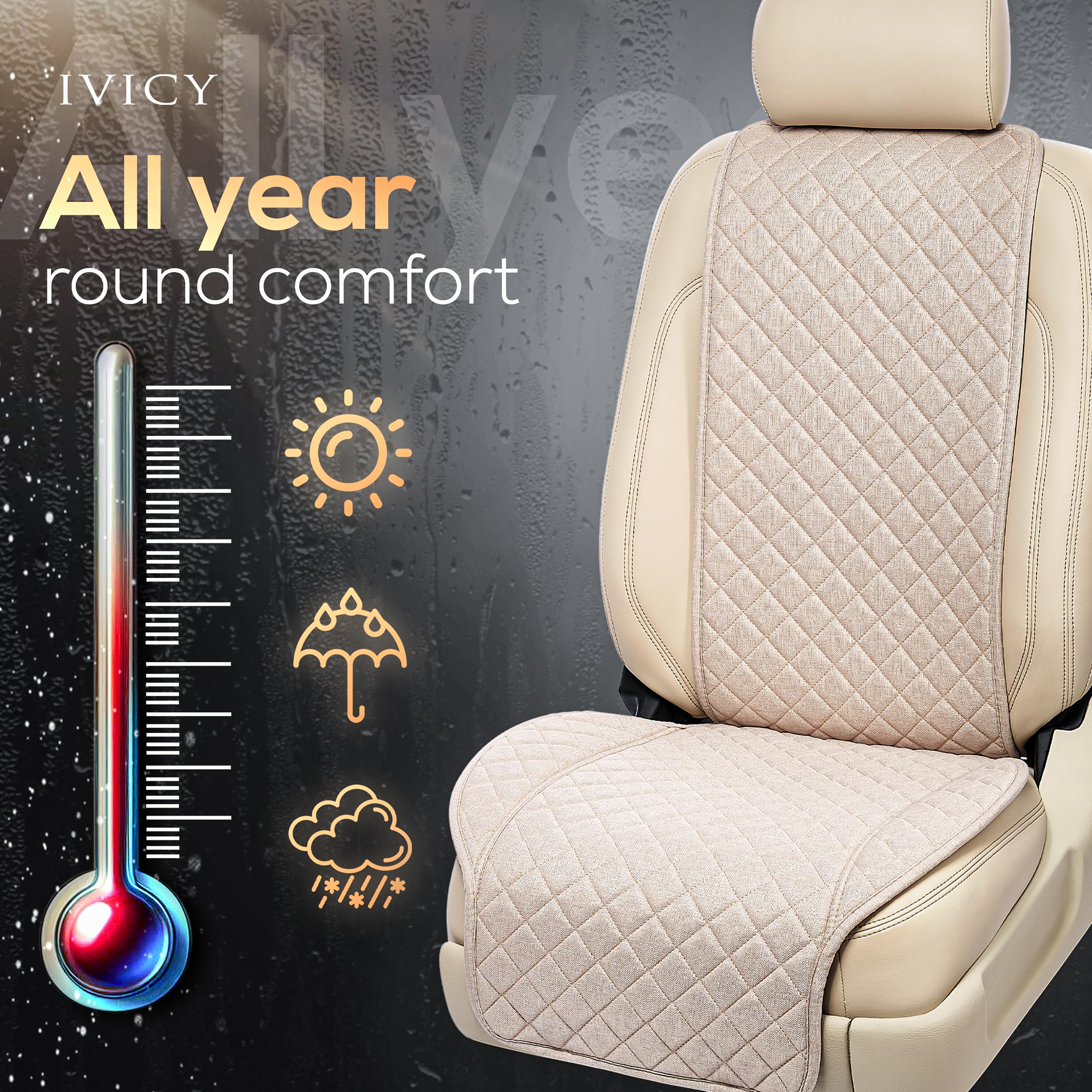 Ivicy Linen Car Seat Cover For Cars - Soft & Non-Slip - Front Car Seat Protector Covers For Most Automotive, Vans, Suvs, Trucks