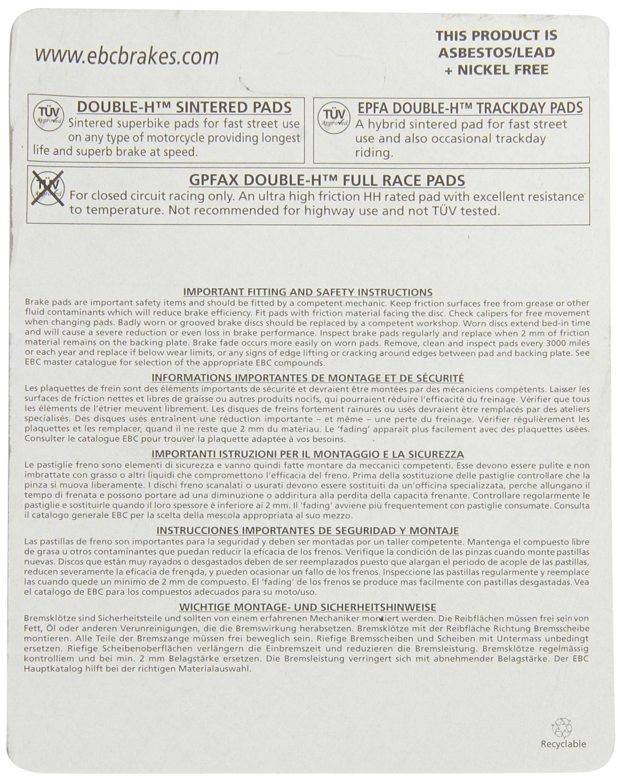 Ebc Brakes Fa496Hh Disc Brake Pad Set, Black, 1X1X1