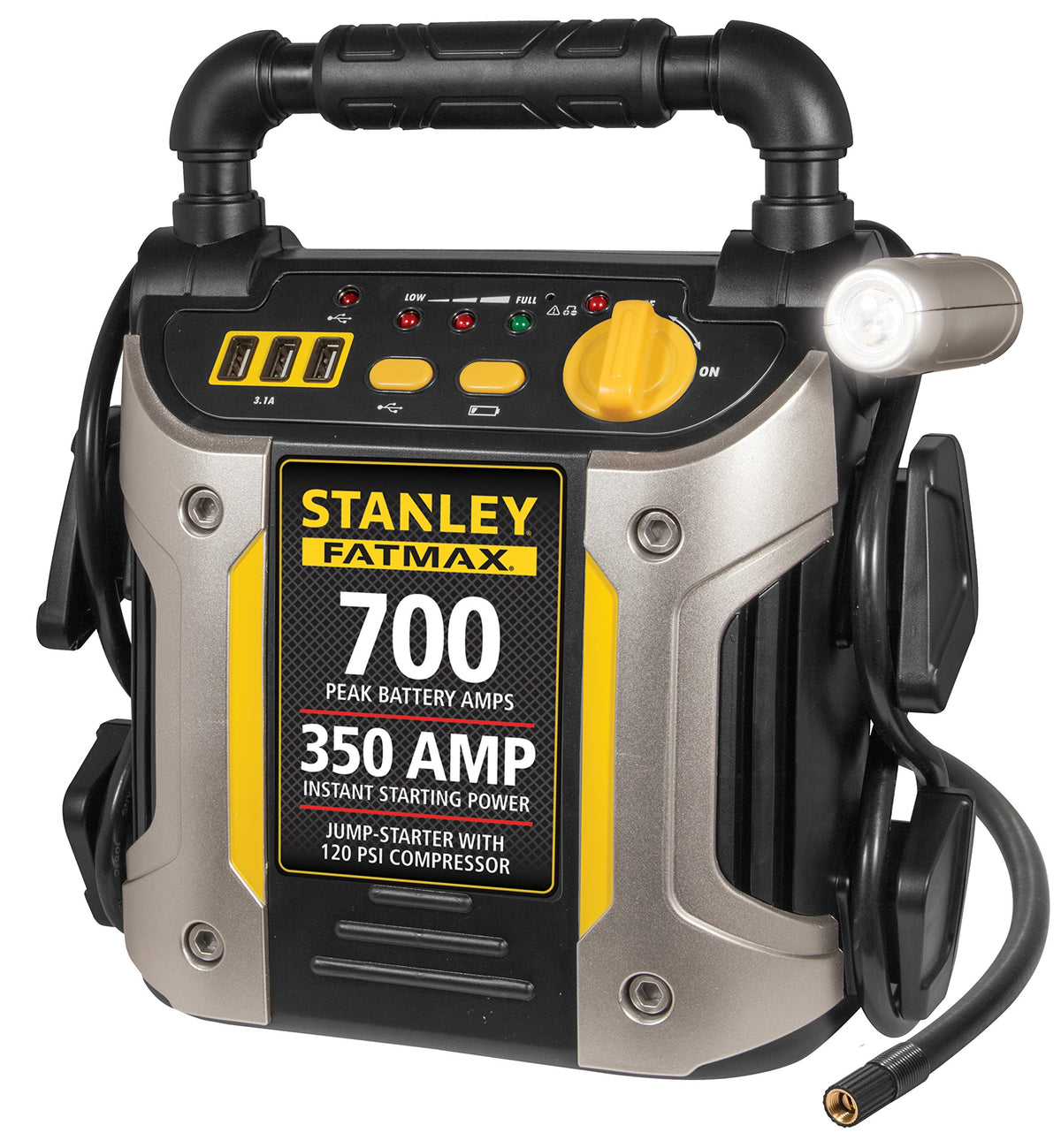 700 Peak Amp Automotive Jump Starter, Portable Power - Triple 15W Usb Ports, 120 Psi Air Compressor