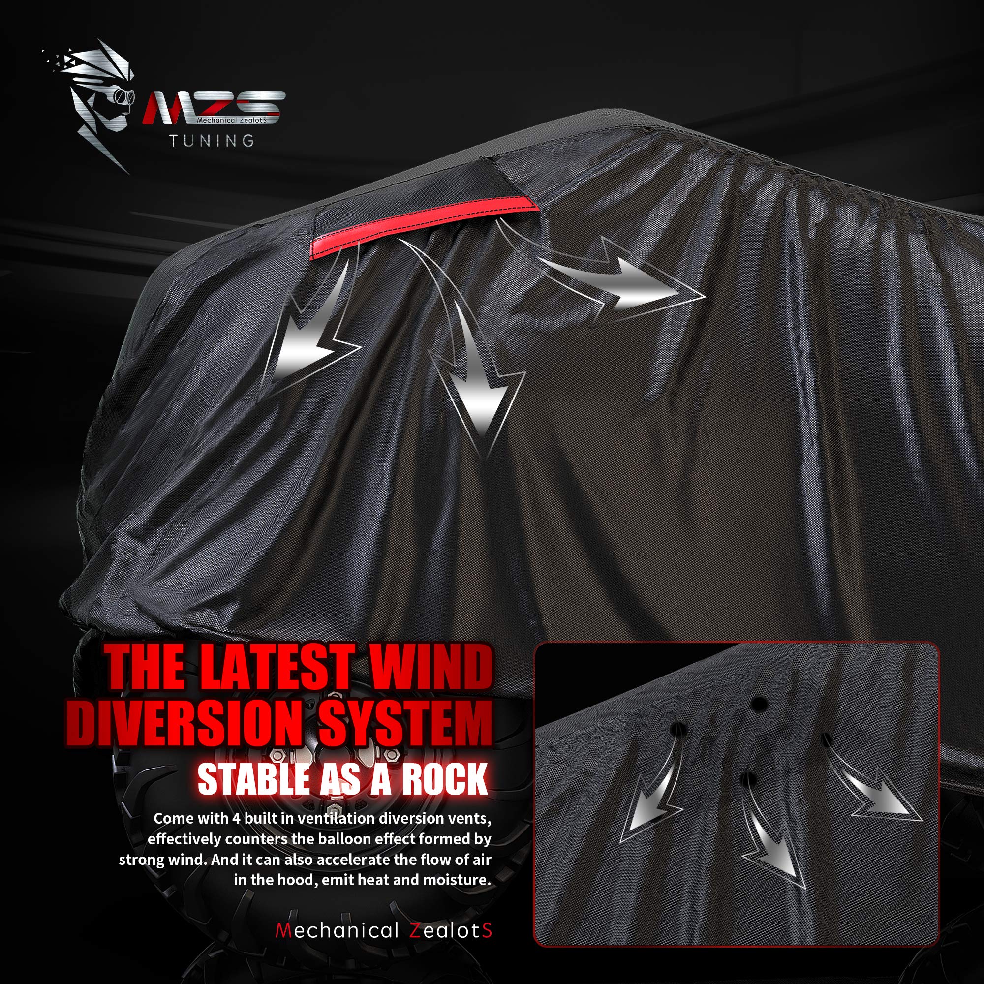 Mzs Atv Cover, All Weather Season Outdoor Waterproof Protection Accessories Fits Up To 88 Inch Quad 4 Wheeler Covers - Tear Wind Proof Vents Night Reflective Adjuster Buckle Storage Bag