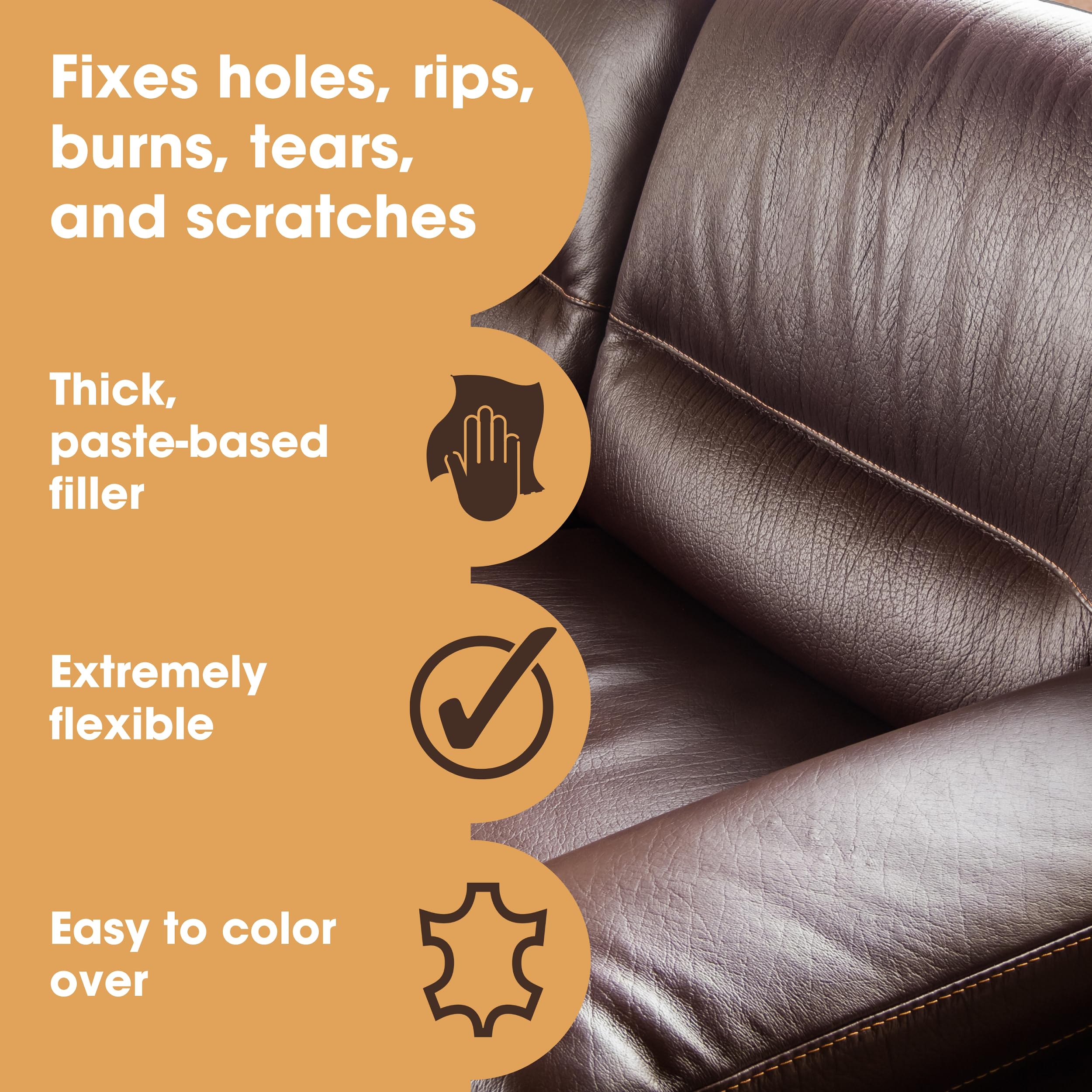 Furniture Clinic Leather Repair Filler (Black) - Professional Leather Filler Compound for Restoring Holes, Scuffs, Scratches, Cr