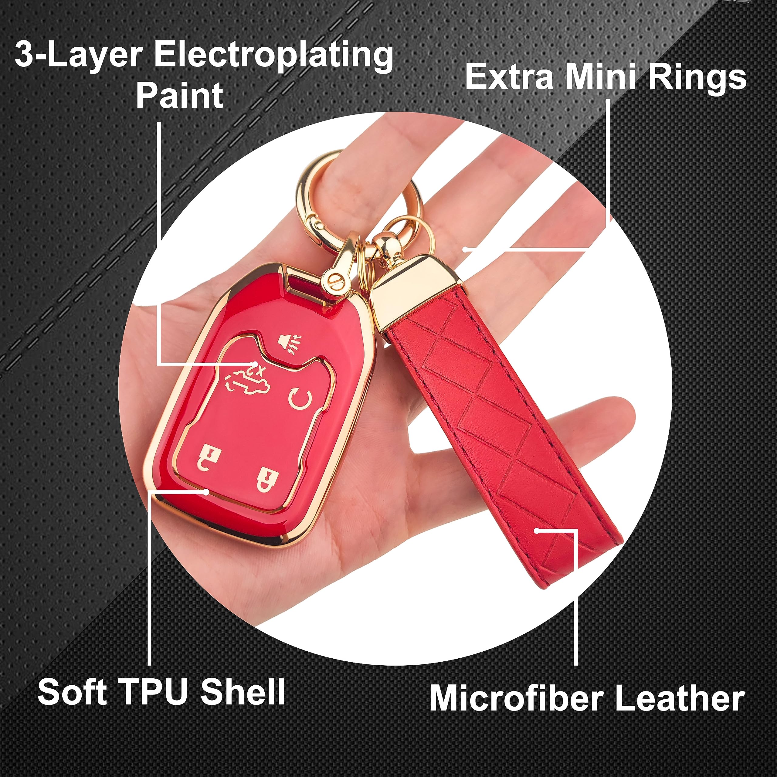 Ollen 5-Button Tpu Key Fob Cover, Fit For Gmc Acadia 2017-2025, For Terrain 2018-2025, Fit For Sierra 2019-2025, For Chevy Silverado 2019-2022, Full Protection Soft Tpu Key Case, With Keychain, Red