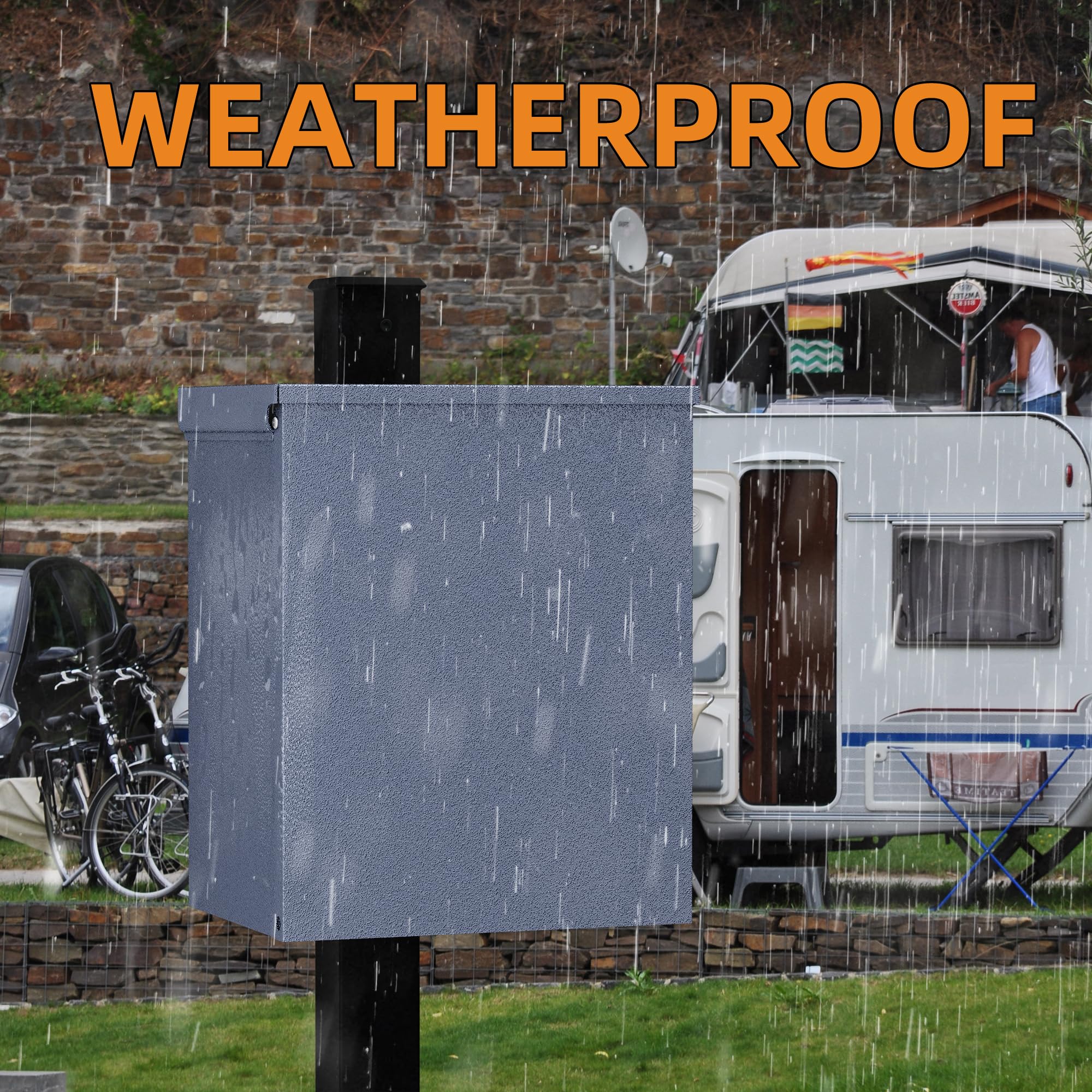 Joinfworld Temporary Power Outlet Panel Weatherproof, Thicker RV Pedeatal Electrical Breaker Box with 20, 30, 50 Amp Receptacle