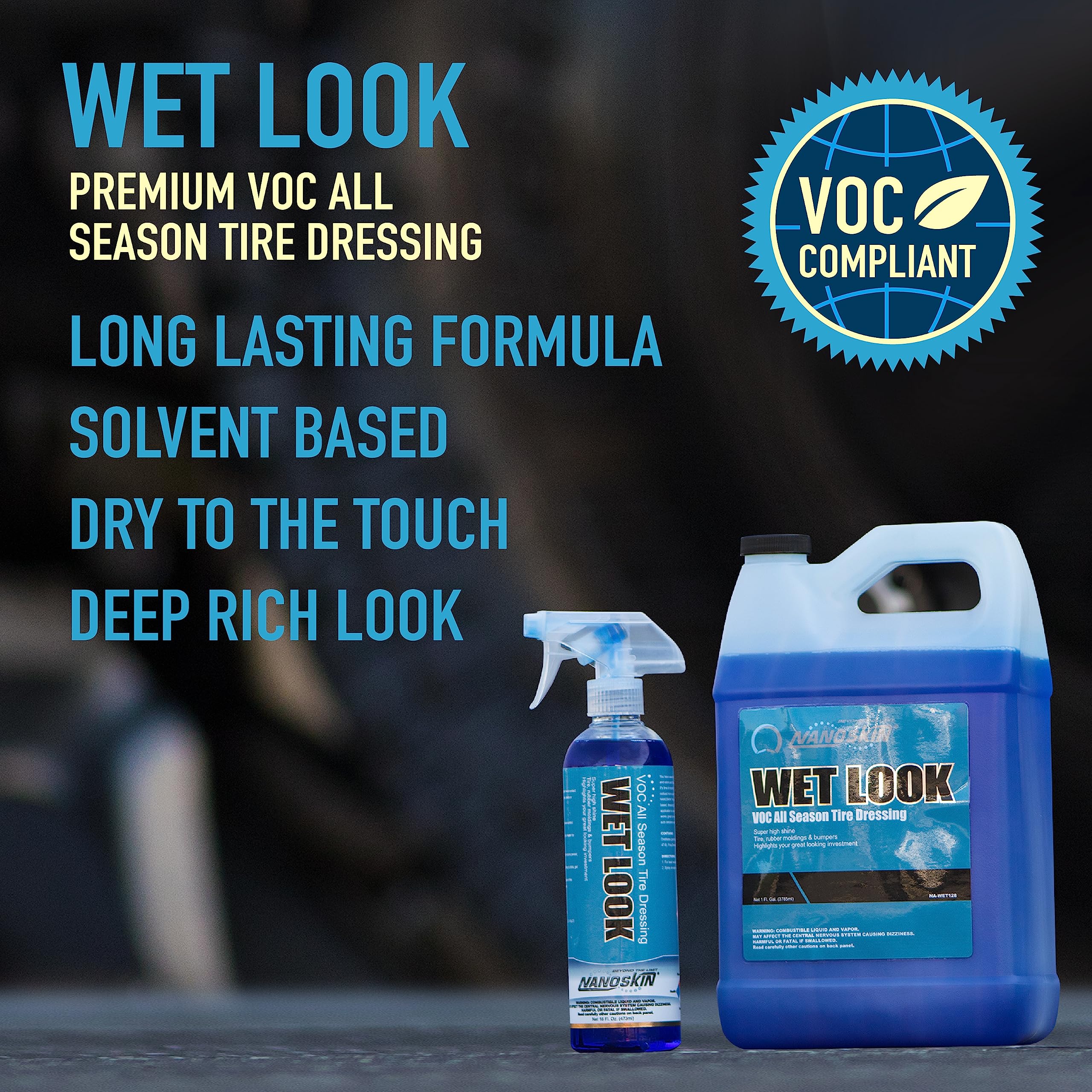 Nanoskin Wet Look All Season Dressing 16 Oz. - Exterior Rubber & Plastic Solvent Based Dressing For Car Detailing | Produces A D