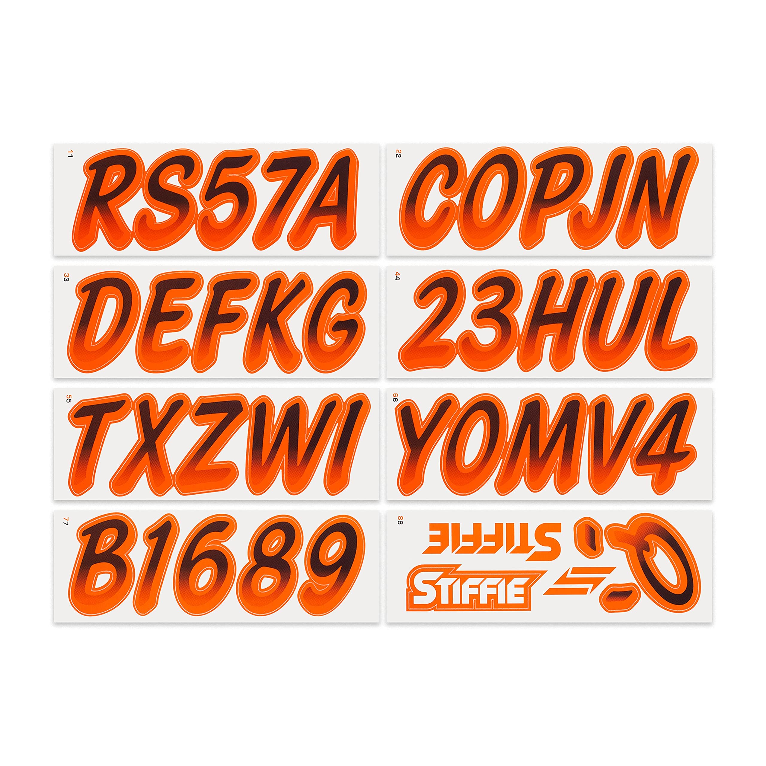 STIFFIE Whipline Black/Orange 3'' Boat & PWC Registration Decals  Numbers Letters Stickers