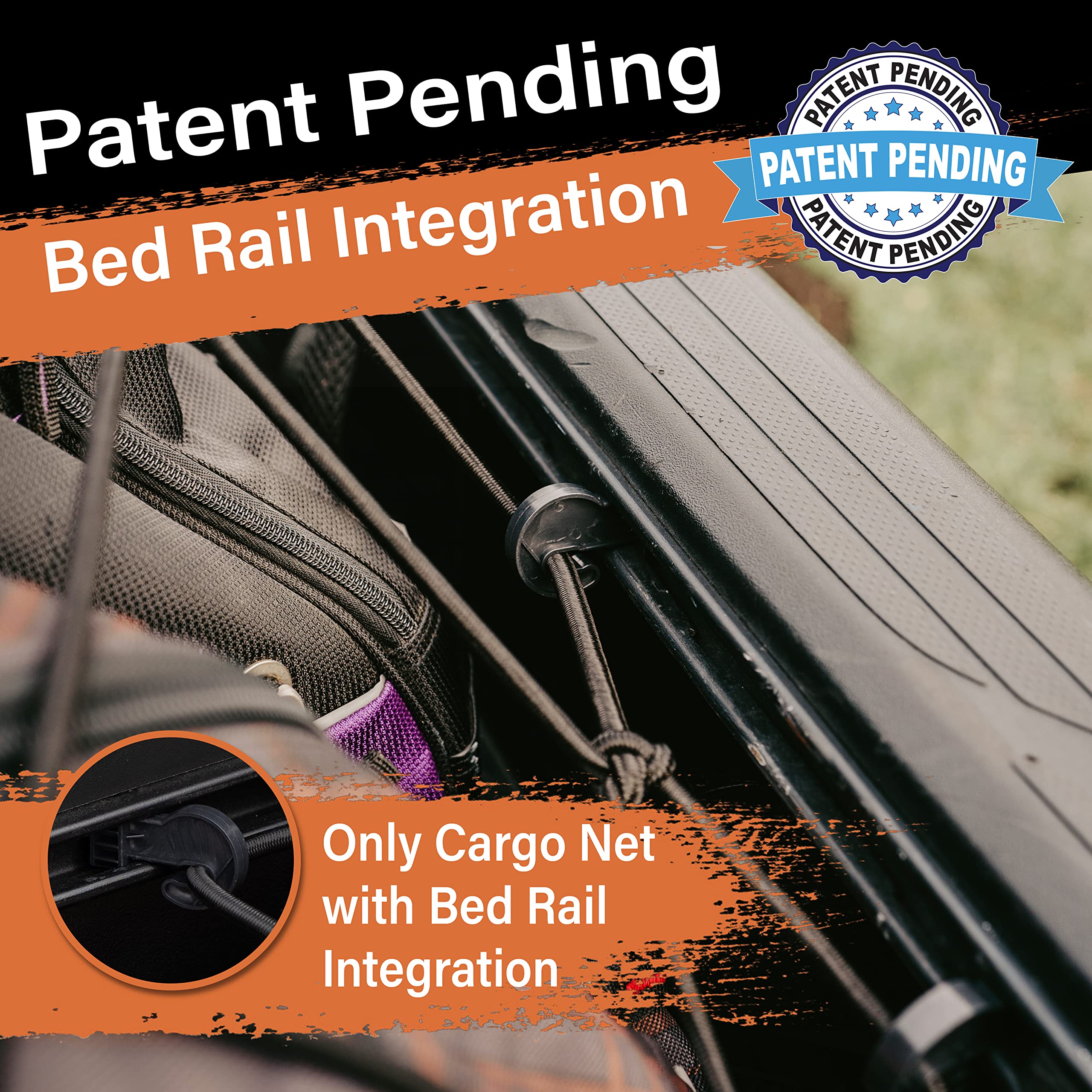 TacoNets Toyota Tacoma Long Bed Cargo Net - Patent Pending Design - Fits 2005-2023 - Heavy Duty 8mm Premium Bungee 3'x5' Cargo N