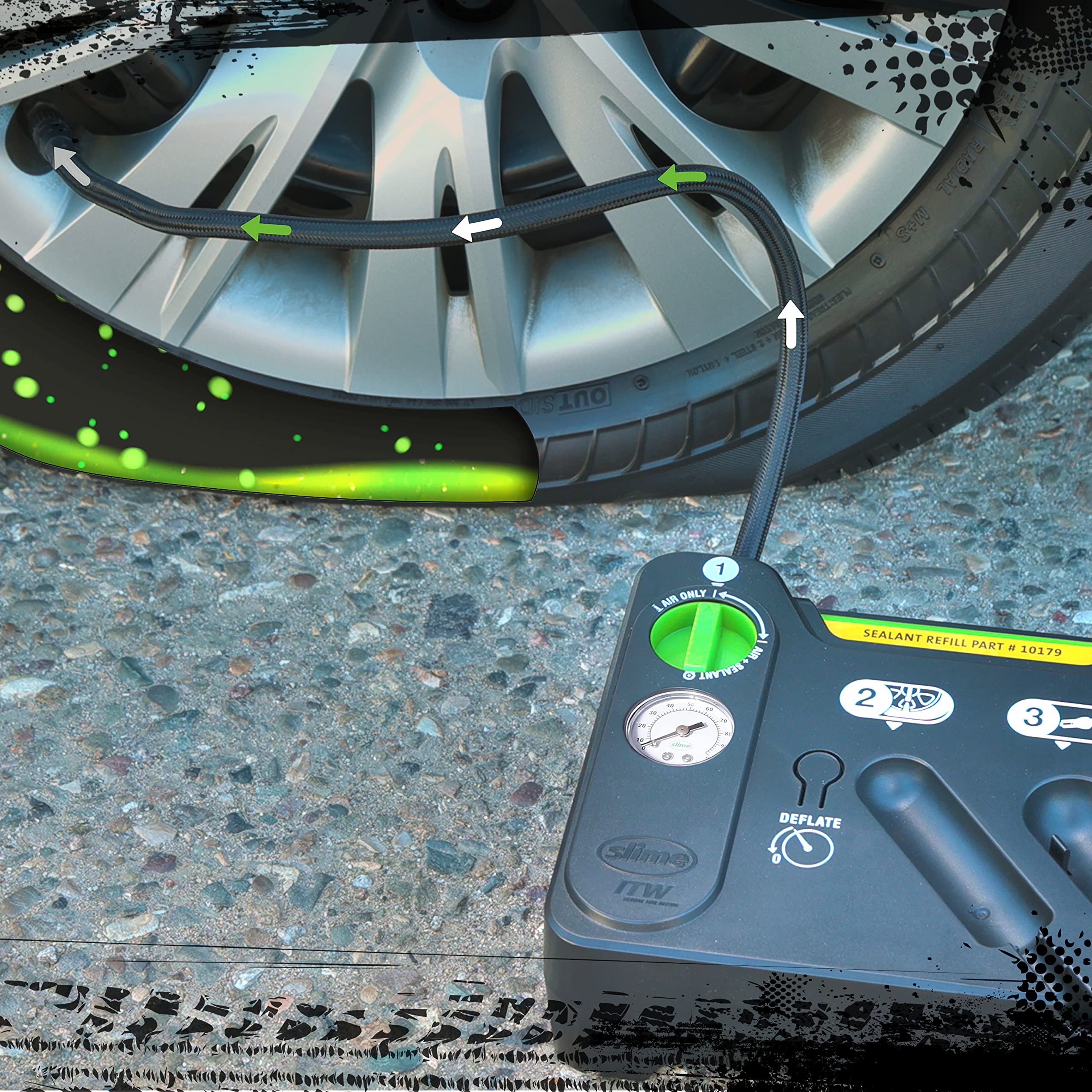 Slime 50122 Flat Tire Puncture Emergency Kit, Includes Sealant And Tire Inflator Pump, Analog, Suitable For Cars And Other Highw