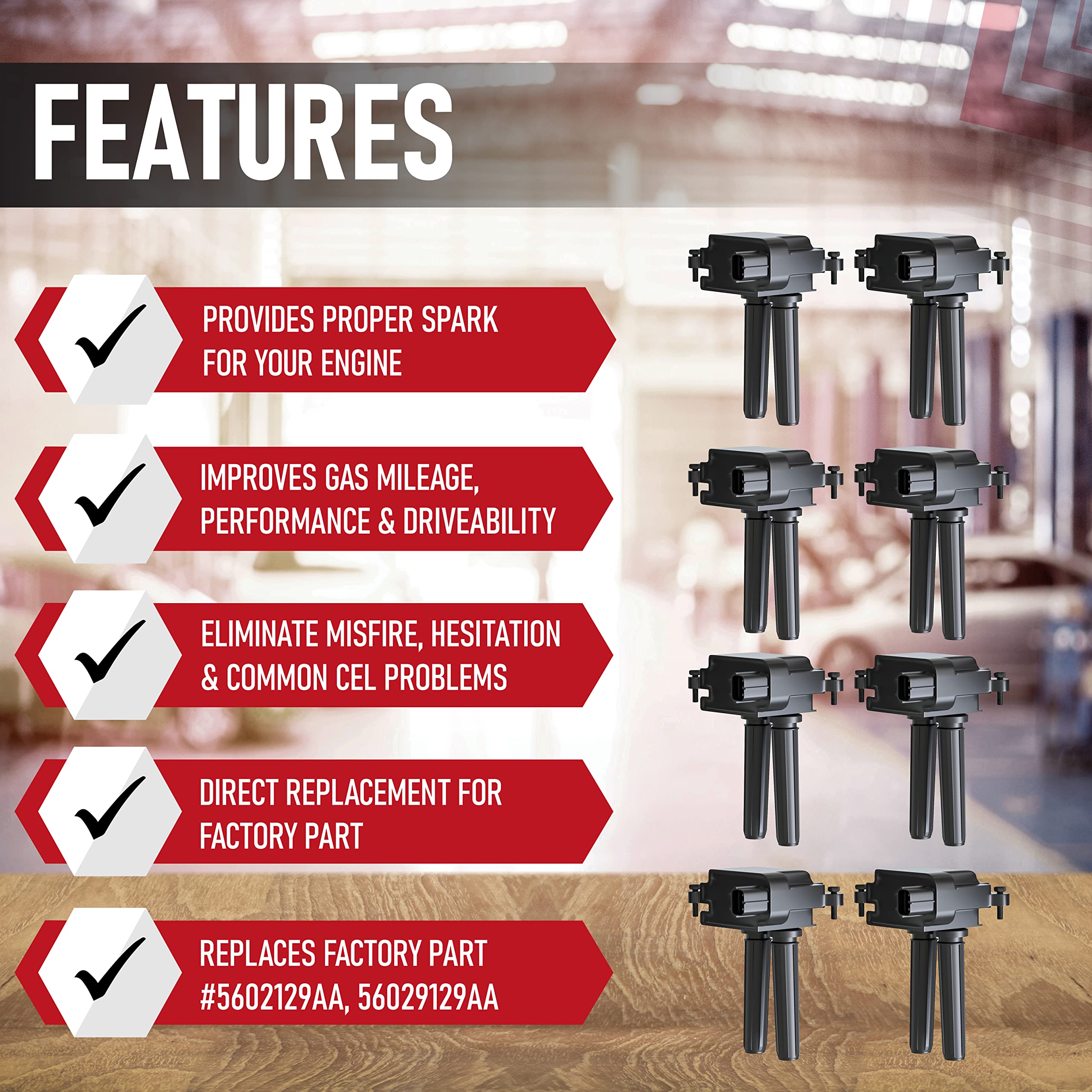 Ignition Coil Pack Set Of 8 - Fits Dodge Ram 1500, 2500, 3500, Jeep Grand Cherokee, Commander, Dodge Charger, Challenger 5.7L, 6