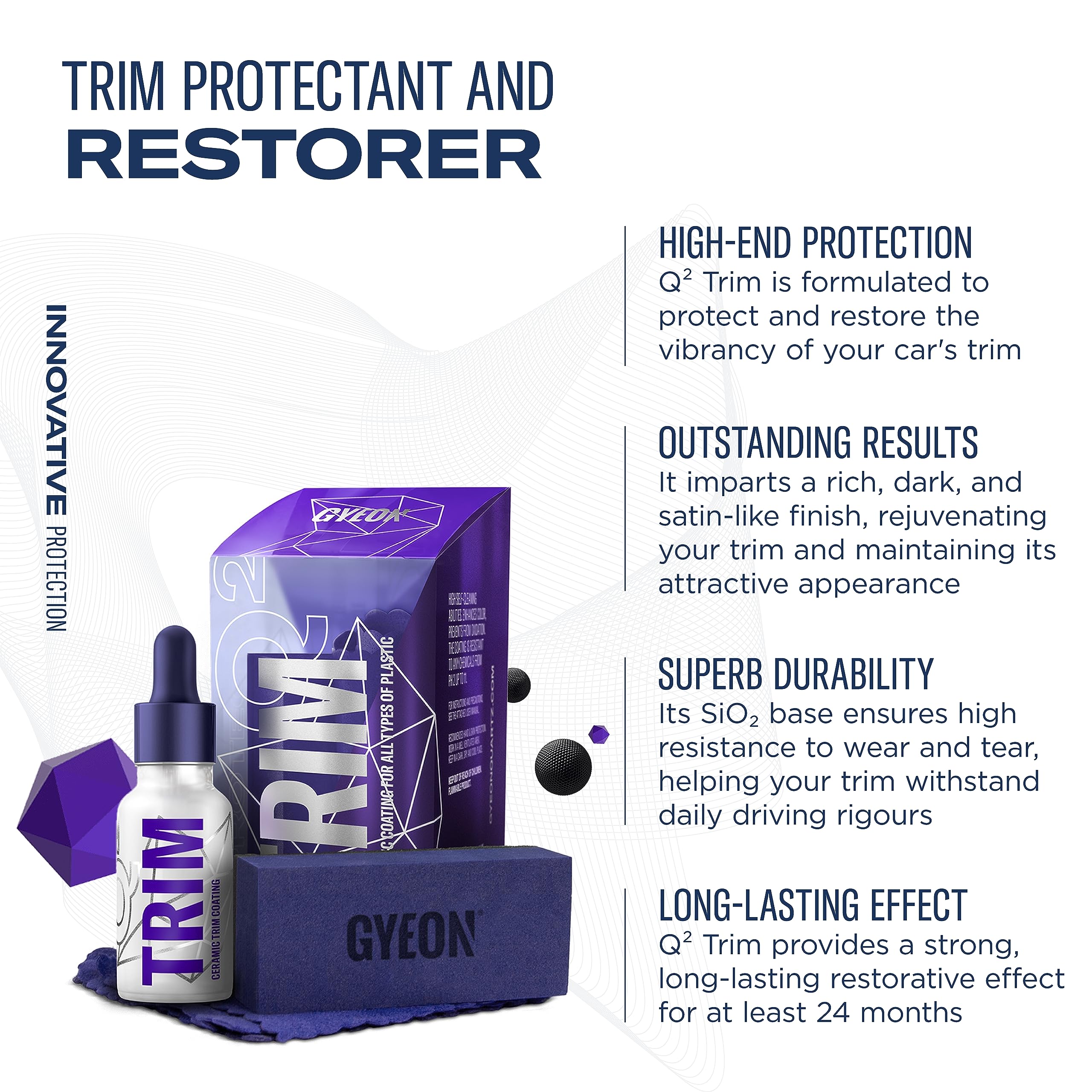 Gyeon Trim Evo 30Ml - Black Trim Restorer | Hydrophobic Ceramic Coating Kit For Plastic Trim | Bring Your Faded Trim Back To Black | Long Term Protection For New Car Trim