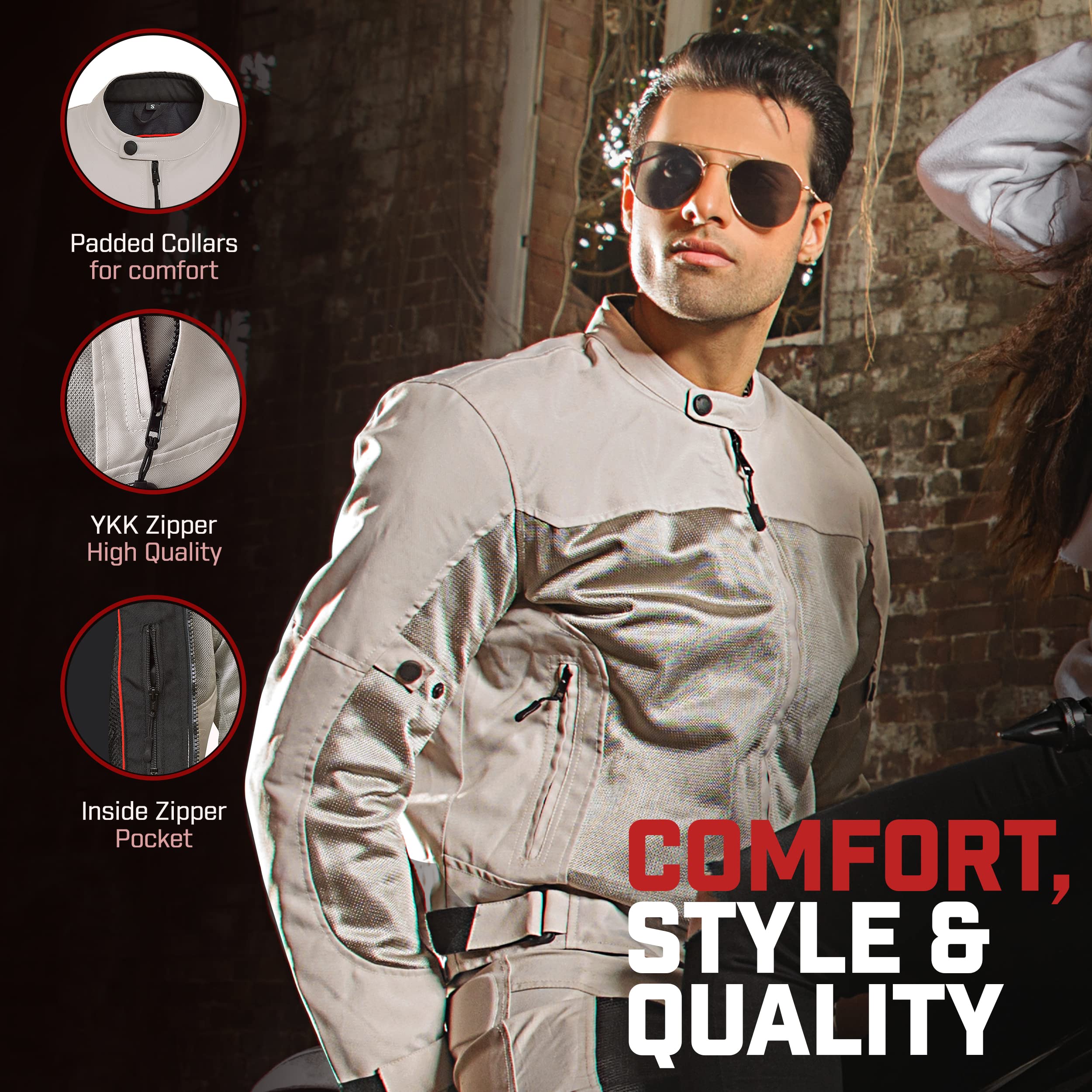 Wicked Stock Mesh Motorcycle Jacket With Armor - Breathable Biker Jacket Men With Ce Level 1 Motorcycle Armor - Lightweight Summer Mens Motorcycle Jackets With Adjustable Cuffs, Biceps & Waist (M)