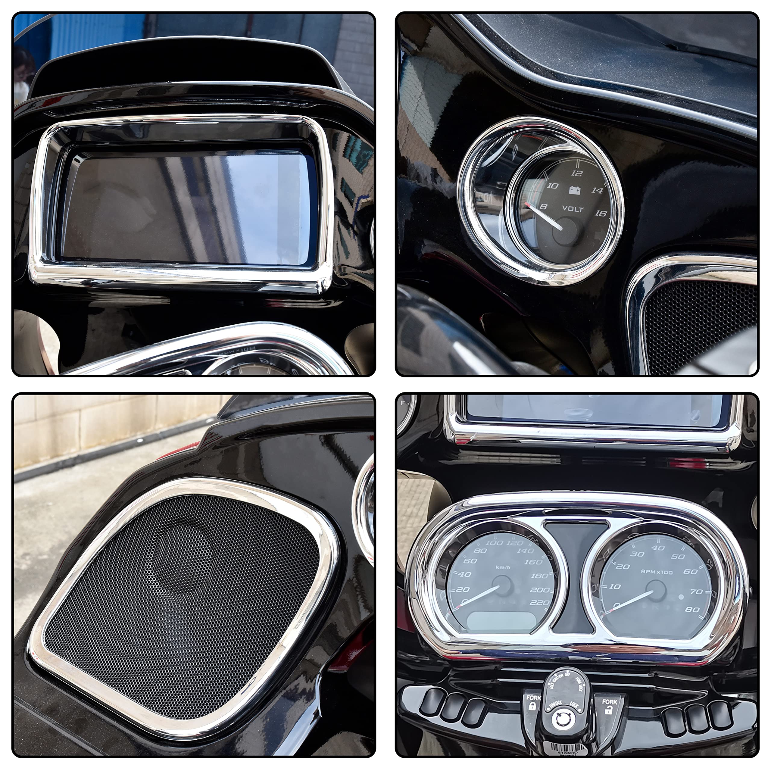 Veisutor Inner Fairing Trim Kit For 2015-2022 Road Glide, Chrome Speedometer Gauge Covers For Harley Cvo Road Glide Limited Special Ultra 2015-2022 Accessories, Replace #61400296