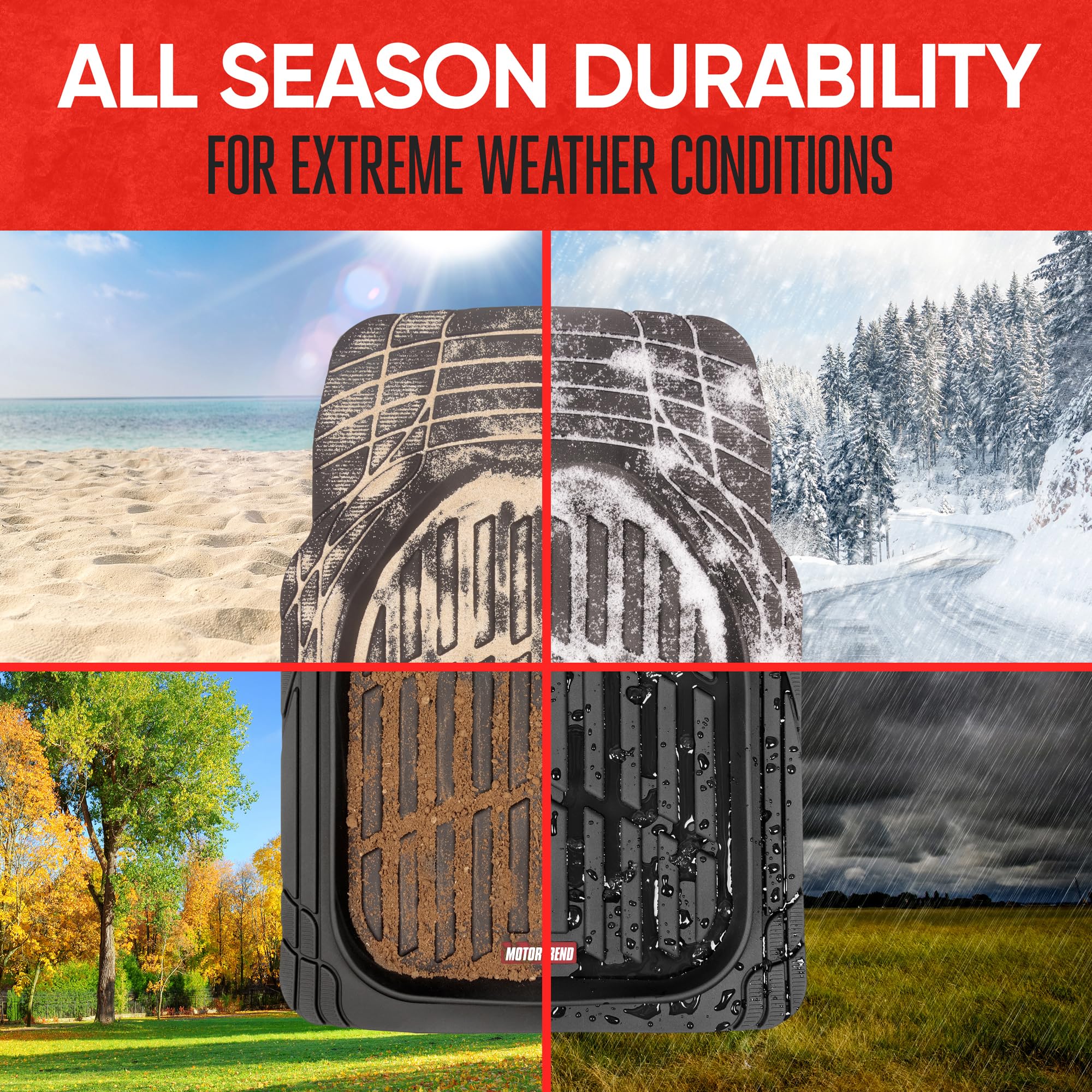 Motor Trend FlexTough Floor Mats for Cars, Deep Dish All-Weather Mats, Waterproof Trim-To Fit Automotive Floor Mats for Cars Tru