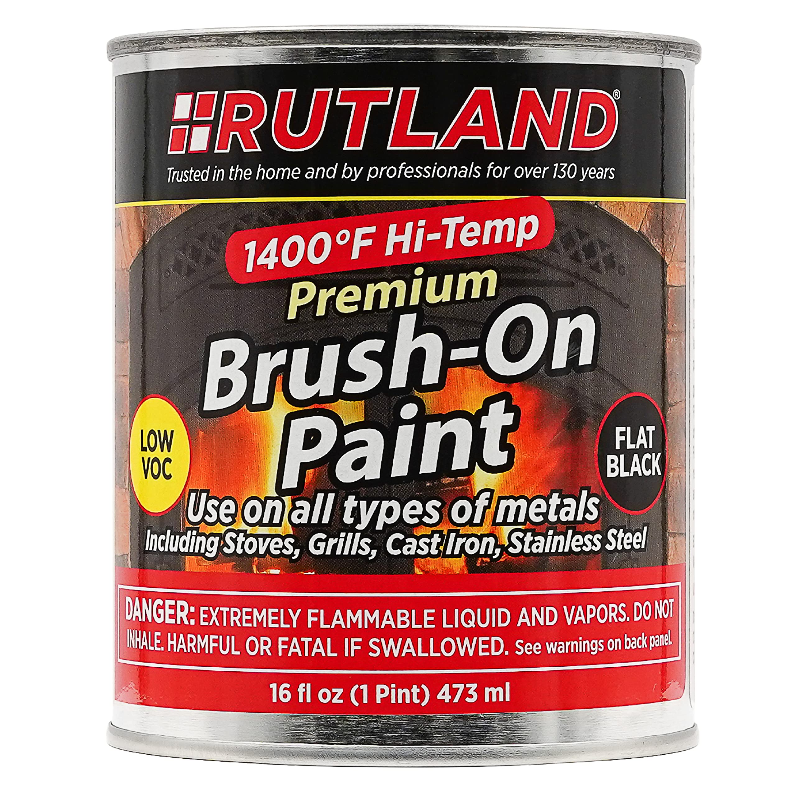 Rutland - 81V Premium 1400 Degree F Hi-Temp Brush-On Paint, 16 Fl Oz, Black