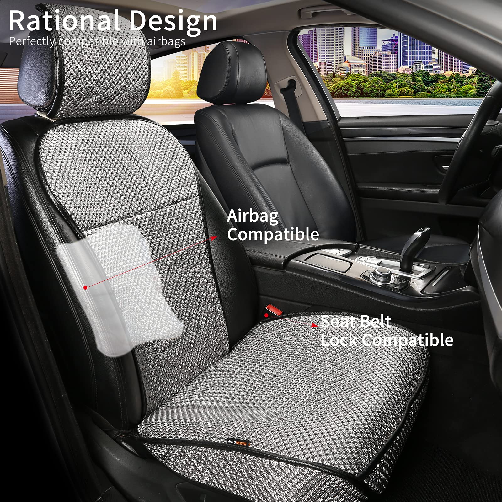 Auto Newer Luxury Breathable Car Seat Cover Fit Four Seasons, Universal Front Of Car Seat Cushions, Bottom Seat Covers Of Full W