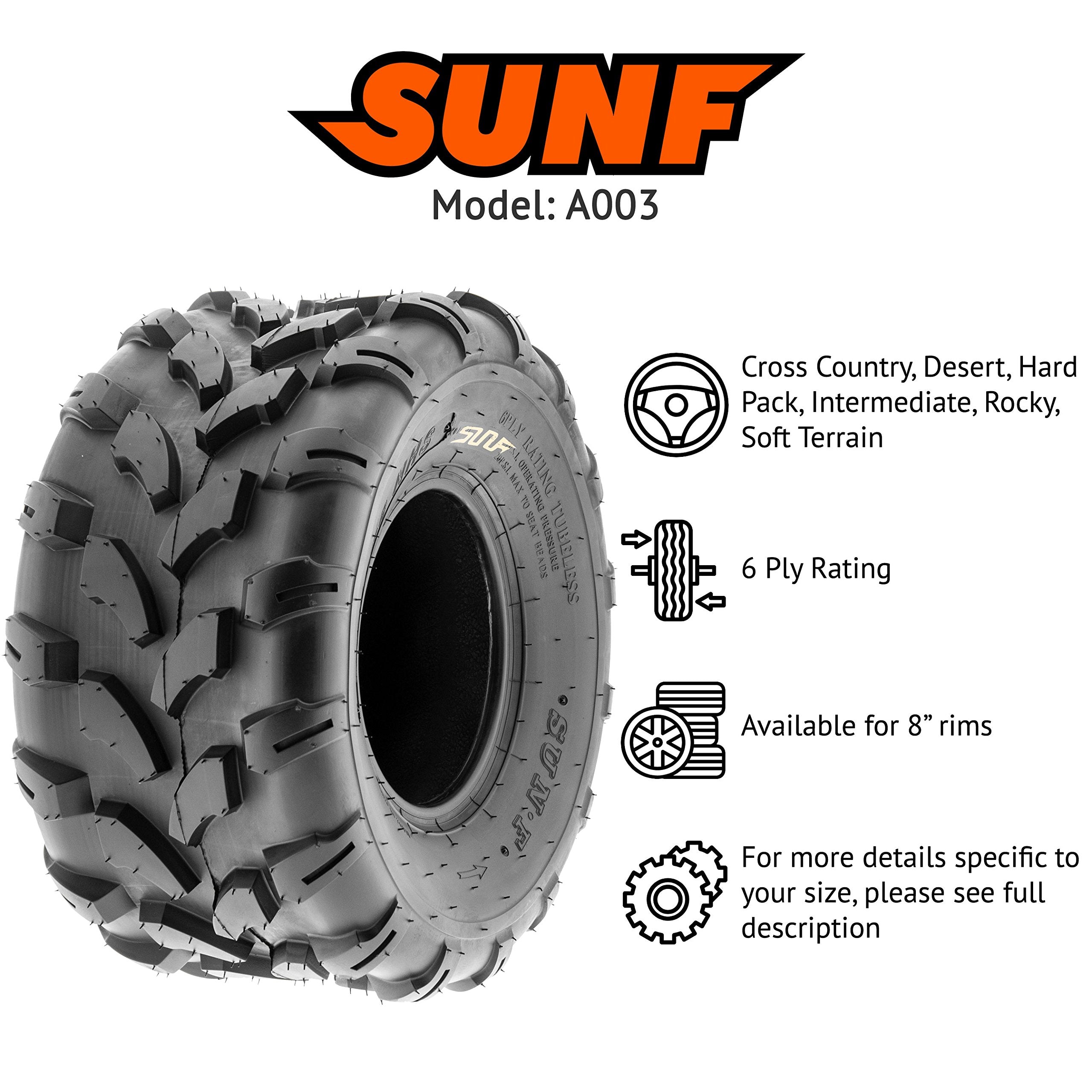 SunF 19x9.5-8 ATV UTV Muddy Sandy Tire 19x9.5x8 Mud Sand 6 PR A003 - PAIR of 2