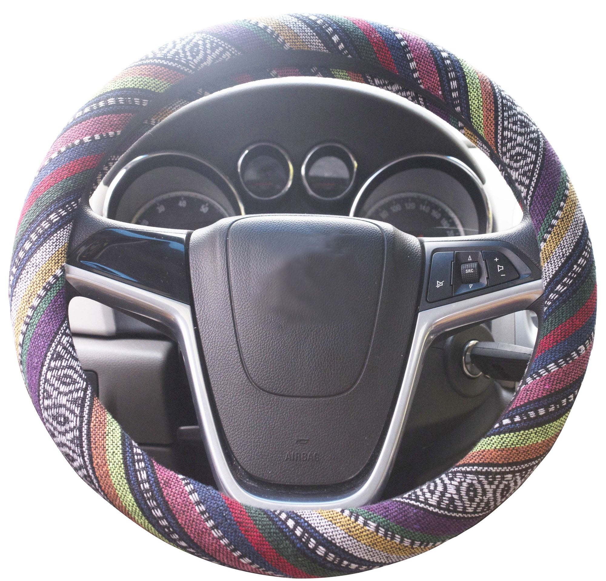 Istn Medium Ethnic Style Coarse Flax Cloth Automotive Steering Wheel Cover Anti Slip And Sweat Absorption Auto Car Wrap Cover (1