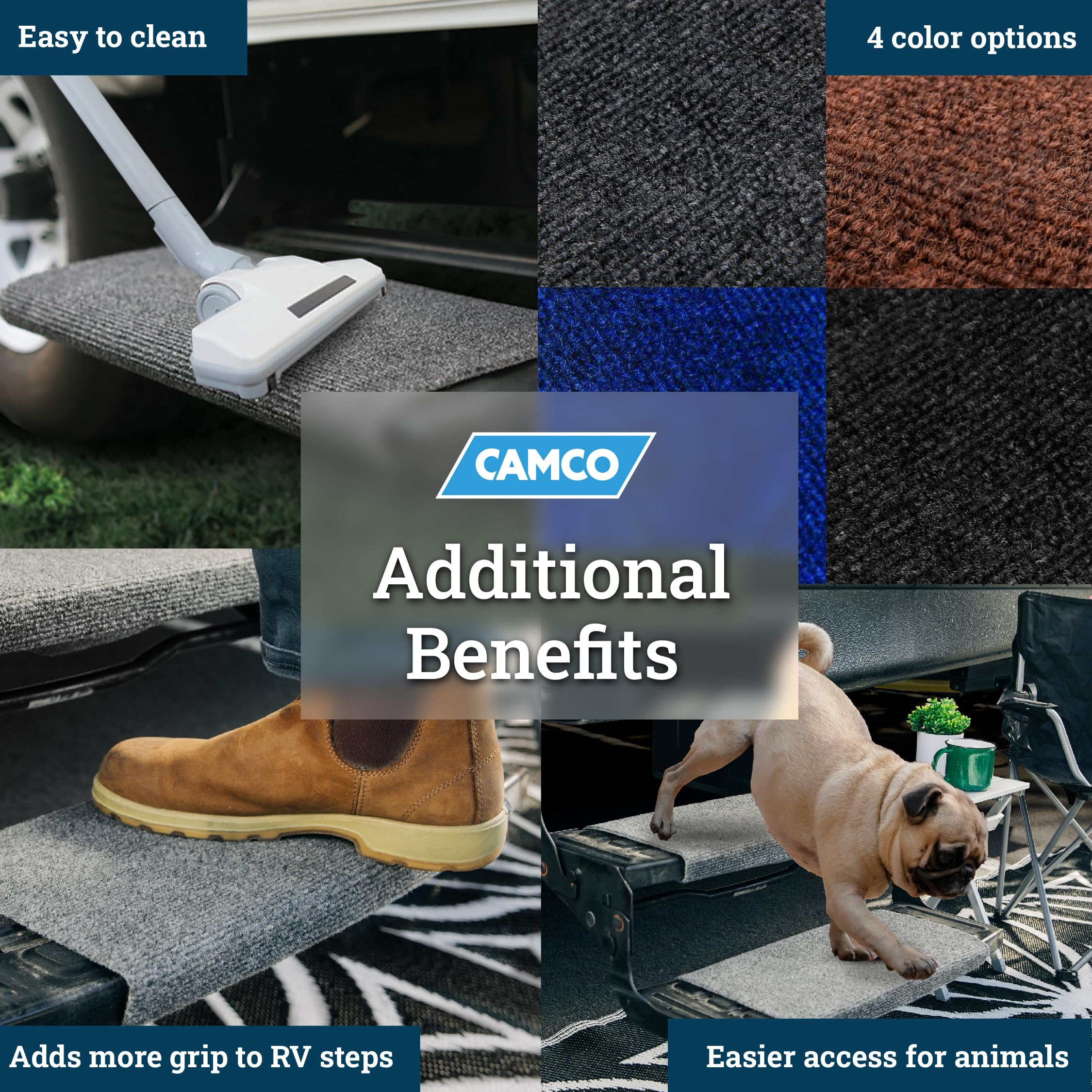 Camco Wrap Around Rv Step Rug - For Manual & Electric Rv Steps - Fits 18 Wide Steps - Weather-Resistant - Gray (42925)