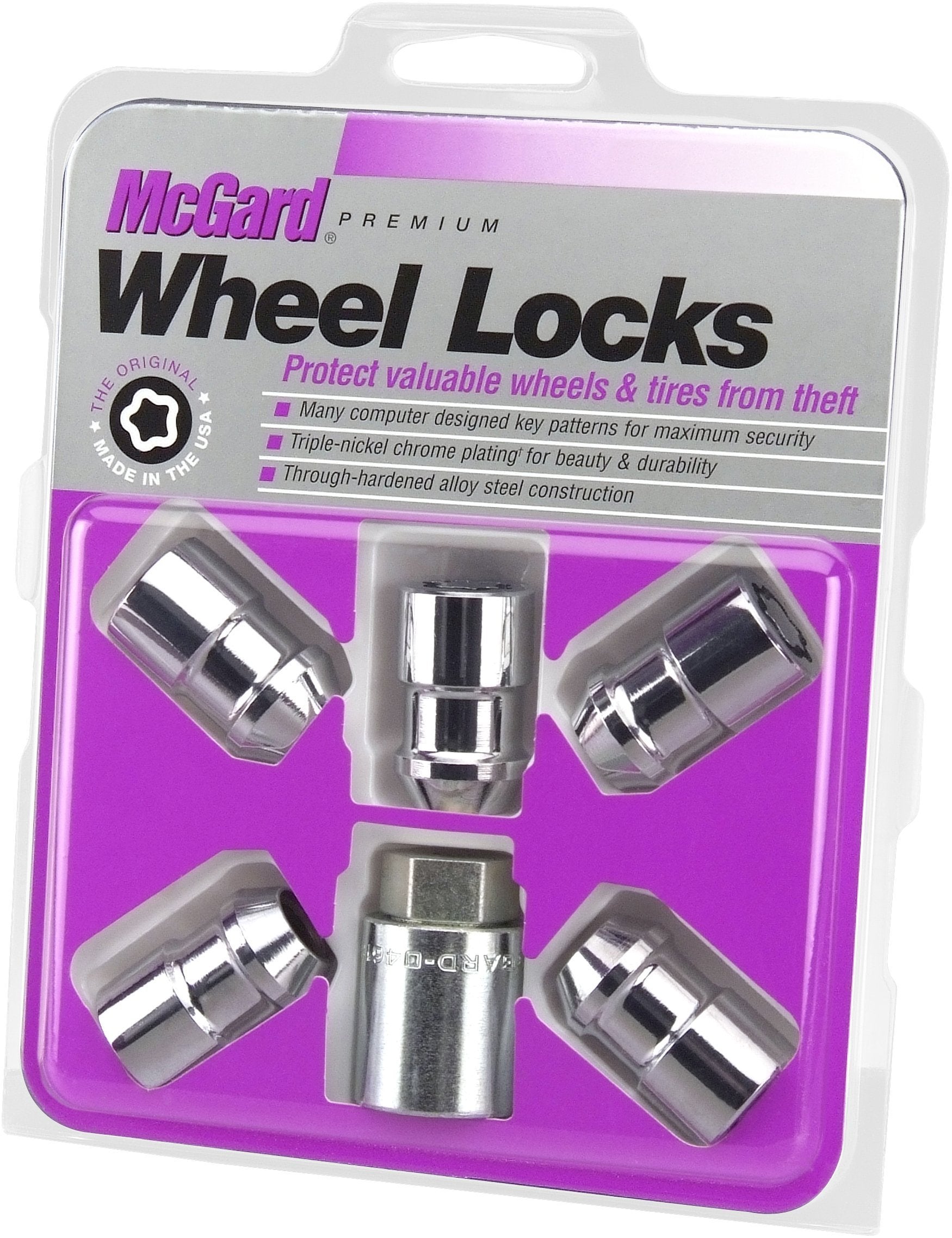 Mcgard 24537 Cone Seat Wheel Locks Chrome (M12 X 1.5 Thread Size) - Set Of 5, 5 Locks / 1 Key