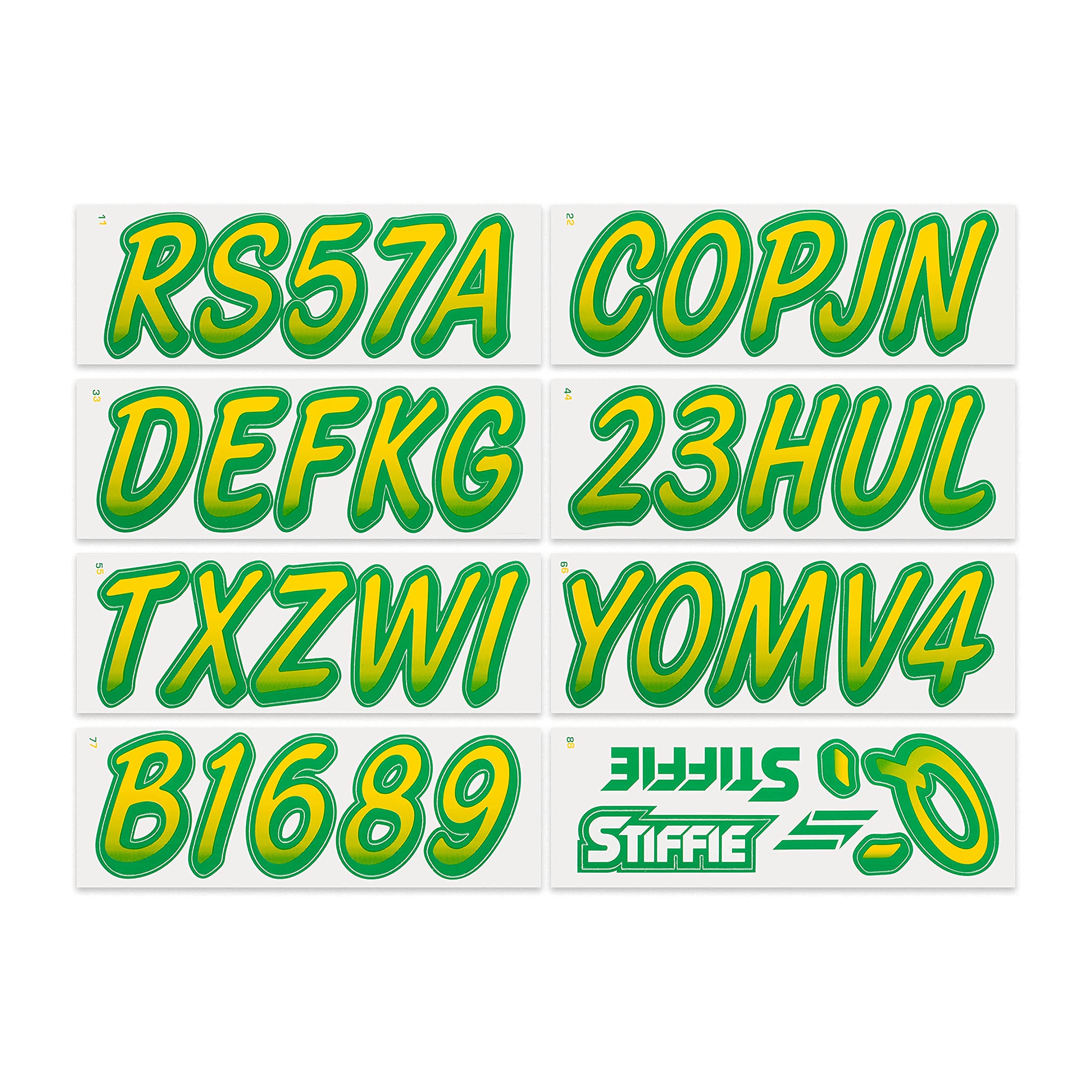 STIFFIE Whipline Yellow/Green 3'' Boat & PWC Registration Decals  Numbers Letters Stickers