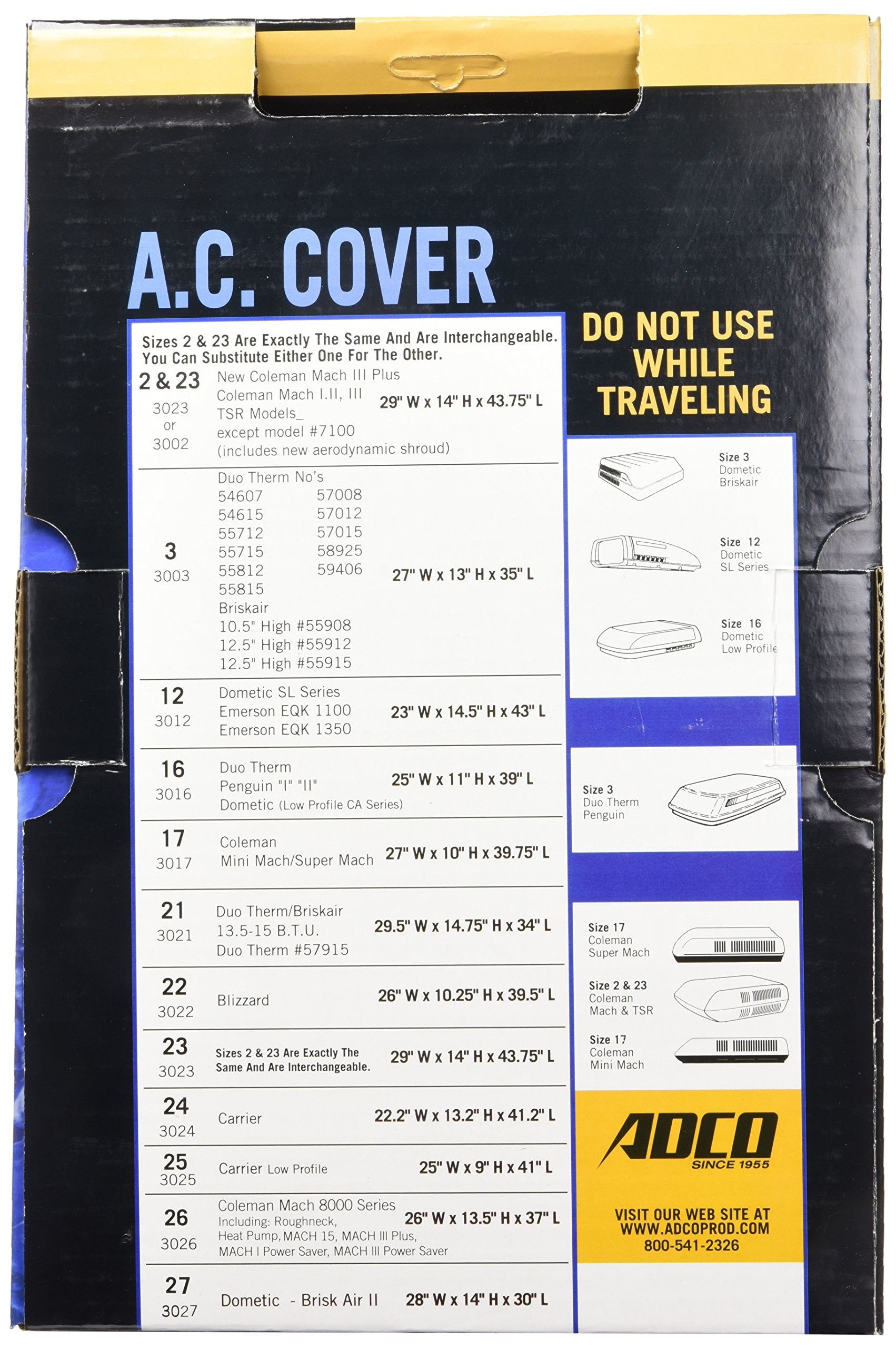 Adco 3016 White Size 16 Rv Air Conditioner Cover