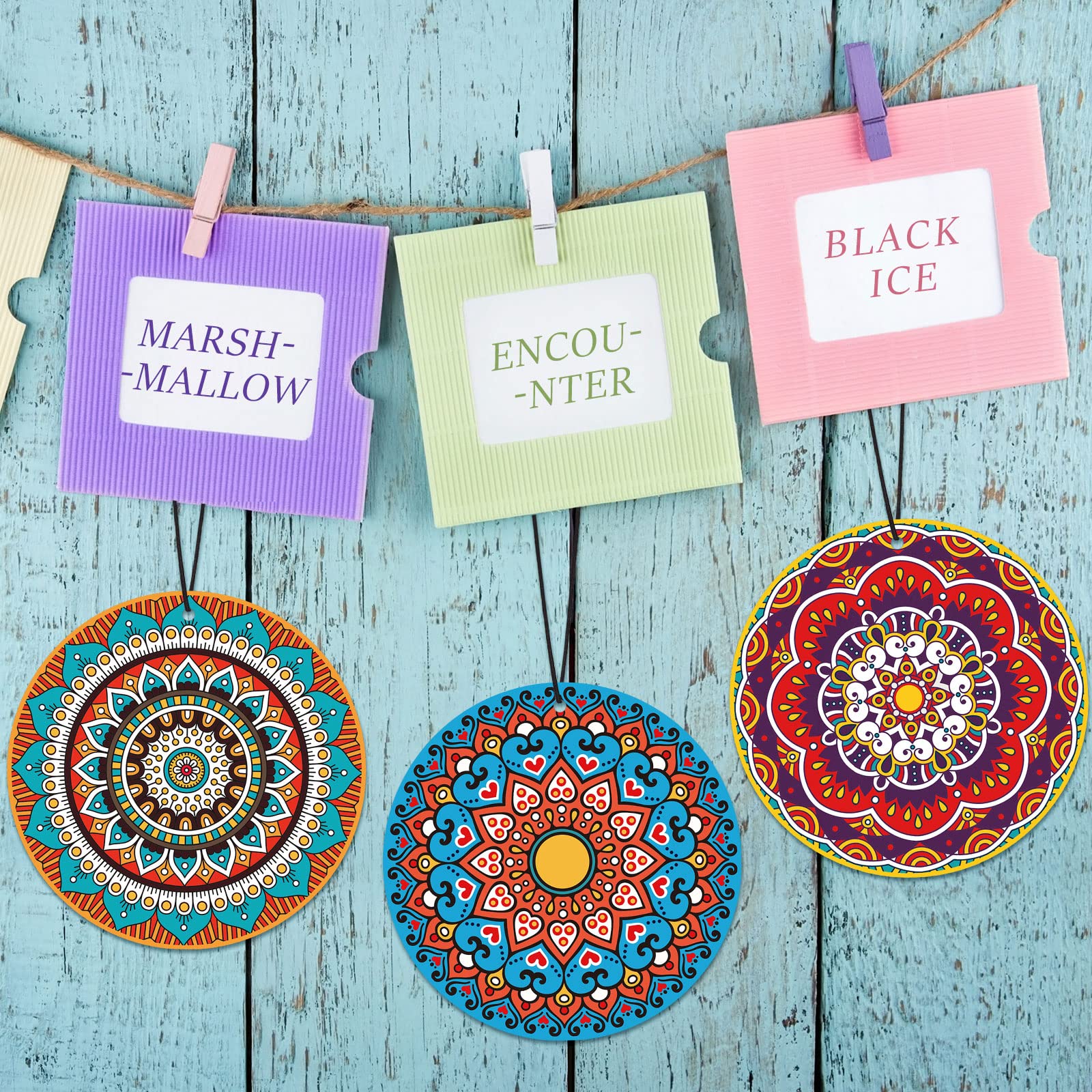 12 Pieces Mandala Car Air Fresheners, Hanging Hippie Car Accessories, Boho Style Automotive Air Fresheners Long Lasting For Women Men Auto Interior Decoration