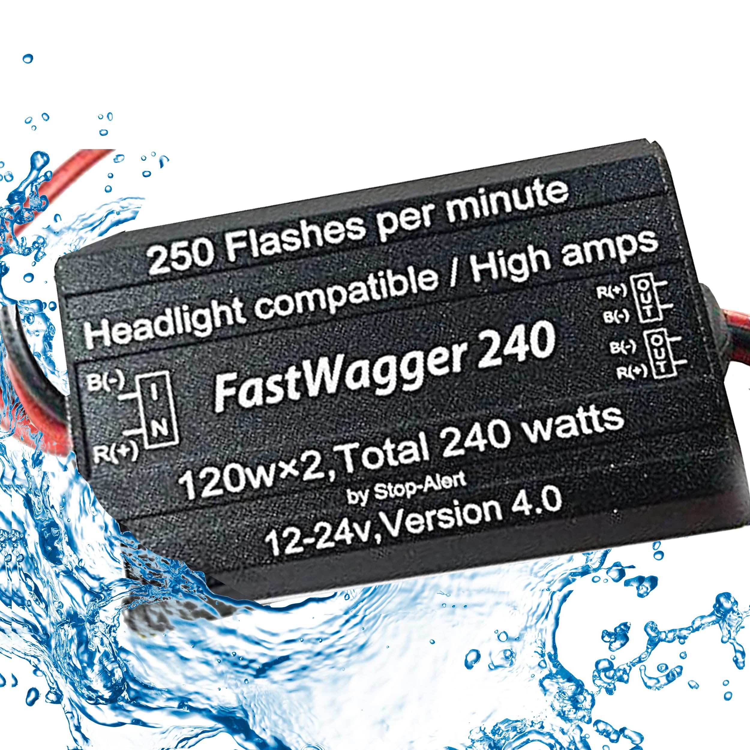 Fastwagger 240W - Headlight Safety Alternating Flasher Module Electronic Wig Wag Strobe Controller Relay - Led Incandescent Xenon Halogen Hid Car Police Emergency Trucks 10A 12-24V 250Fpm Stop-Alert