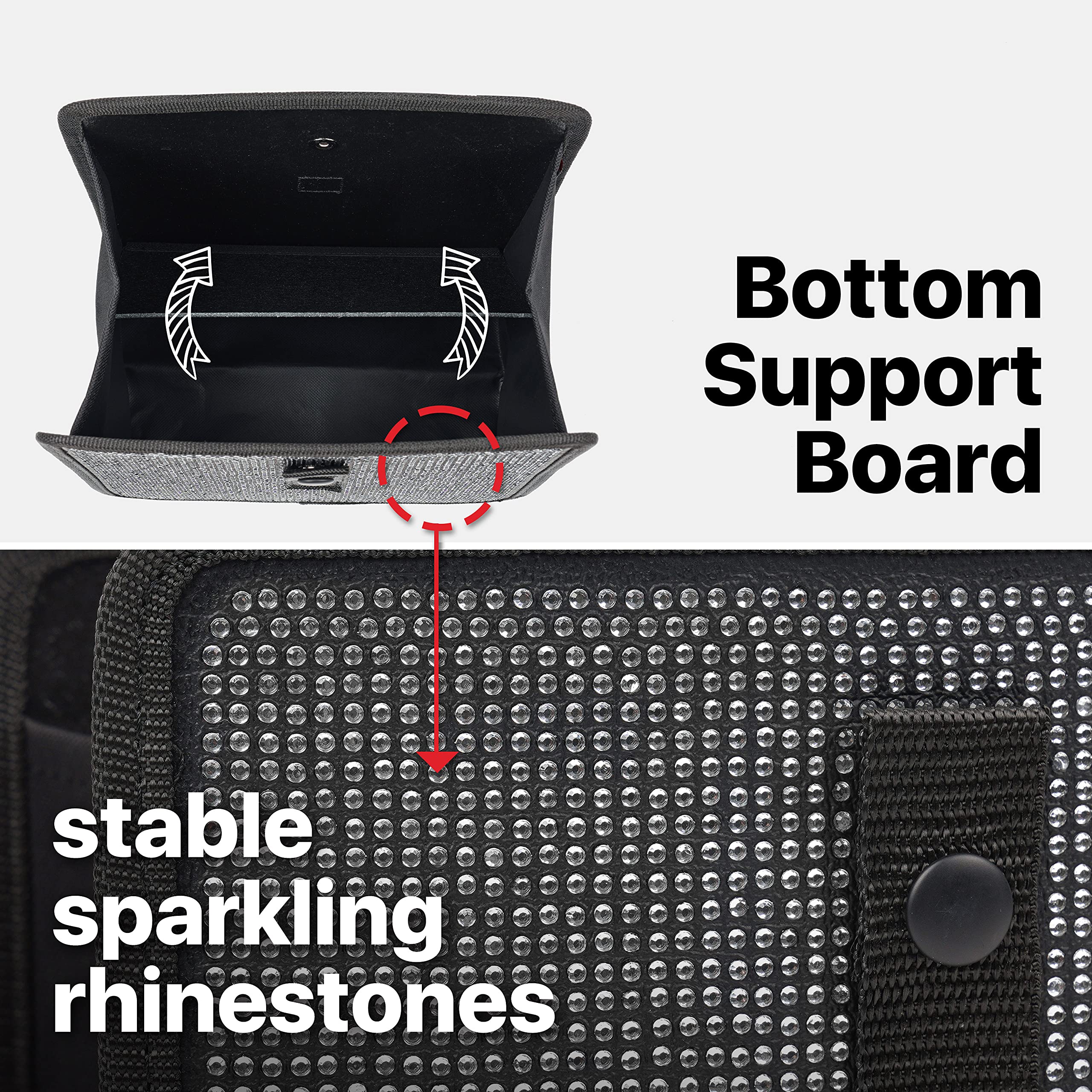 KMMOTORS Jopps Bling Car Trash Can - Foldable Diamond-Style Bin with Strap, PU Leather & Oxford, Waterproof, Sparkly Cubic Finis