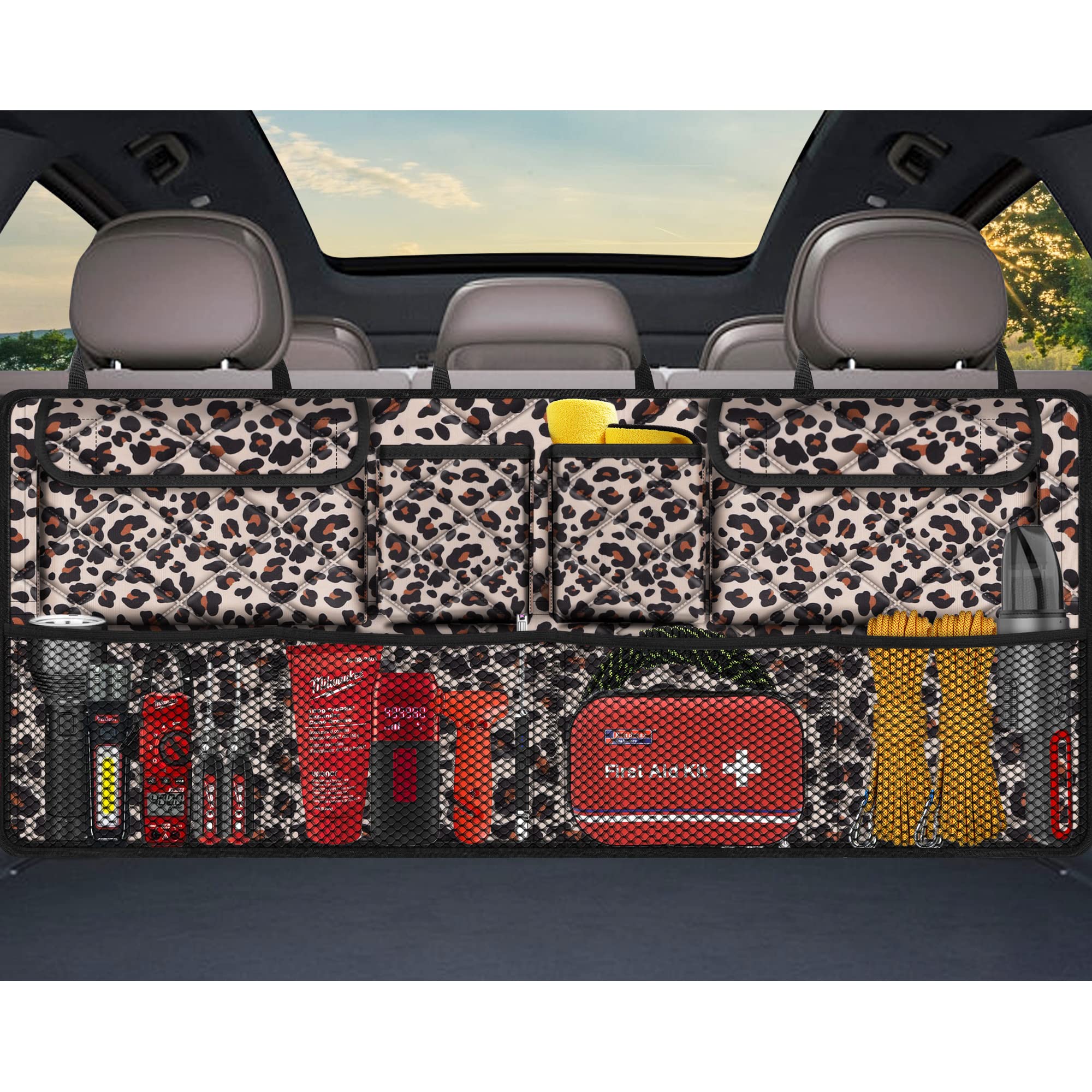 Car Trunk Organizer,Large Capacity Backseat Trunk Organizer(42''*18''),Collapsible Car Storage Bag With 8 Pocekt,Car Organizer F