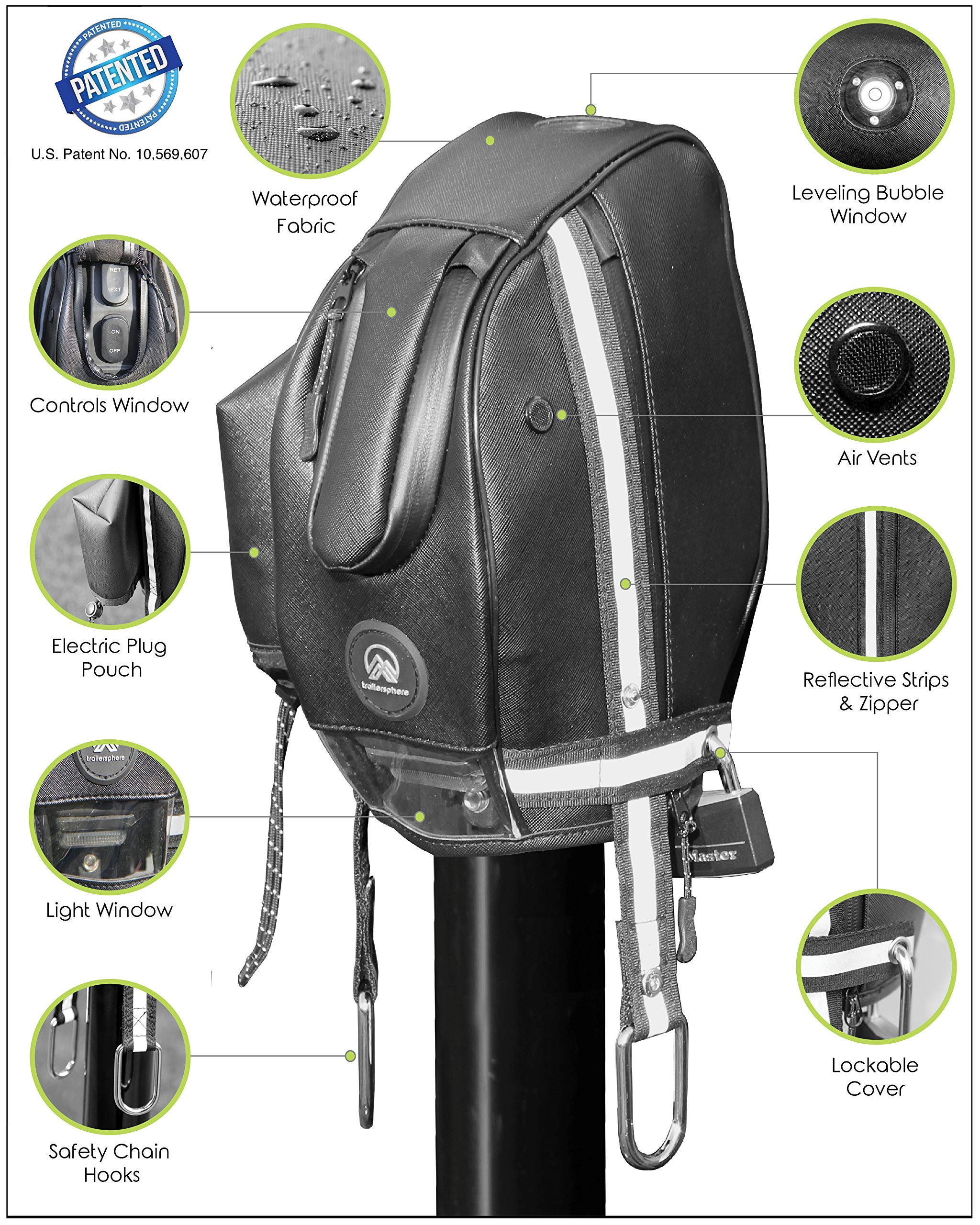 Trailersphere Clever Cover For Bulldog Jack Custom Electric Tongue Jack Cover For Trailer, Rv, Camper, Chains Holder, Plug Protector, Sun And Waterproof (Bulldog Jack Cover)